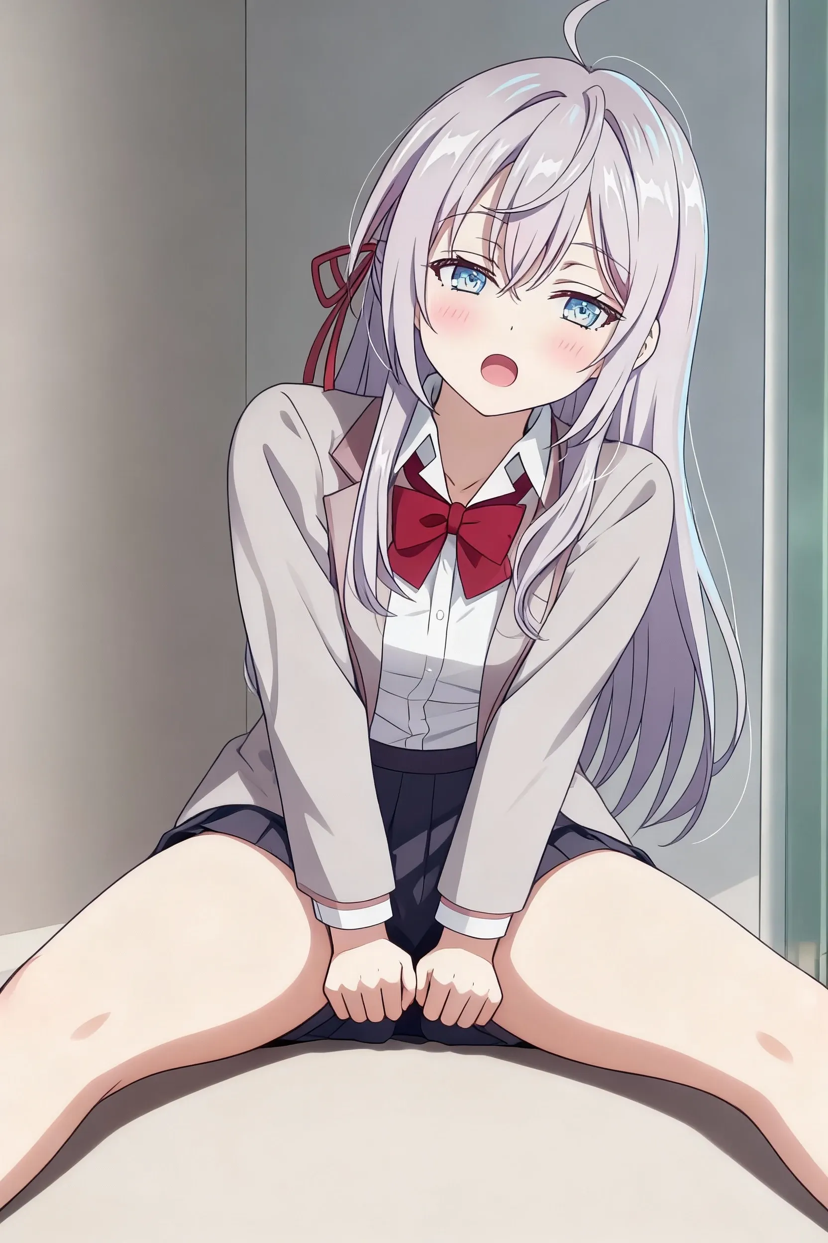 (((masterpiece, high resolution))), beautiful woman, Japan Beauty, 20 years old, high school student, skirt, knee socks, beautiful woman, looking at me, (((high resolution face, high resolution eyes))), ??????, white background 
