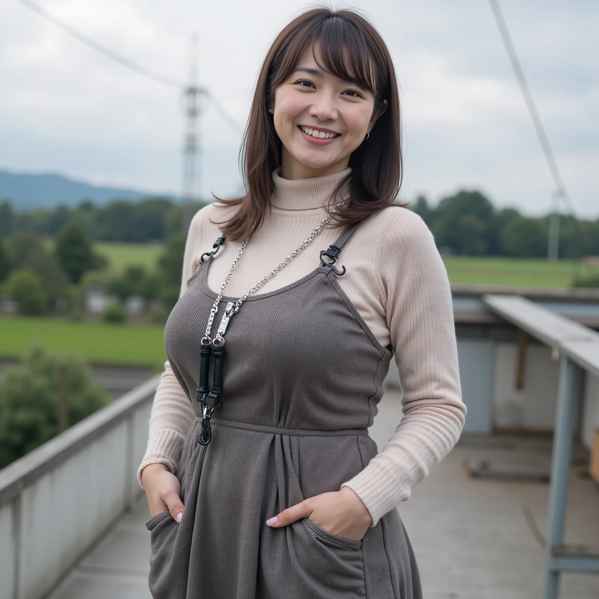 『A Japanese woman:1.3』『raw photo:1.3』top quality:1.2、normal woman who isn't beautiful、Country-smelling 、(Saggy Chest、narrow waist:1.2))、((35 year old woman))、not wearing makeup『is showing her teeth and laughing:1.2』、(((Anatomically Correct、perfect anatomy、Anatomically Correct指の本数)))、Realistic, top quality, 超high definition, RAW photo, (thin waist:1.5)、Saggy Eyes、Round face outline、((Full Bodyが映っている女性の写真(A full body photo of a woman) - standing, long shot, full legs, elegant dress
:1.3))、((Full Bodyポートレート:1.3))、(((a full body photo of a woman, perfect hands, realistic fingers, 5 fingers on each hand, natural pose)))、(( masterpiece, 以上からtop quality, best image quality , high definition , present, original photo , Very fine CG uniform 8K wallpaper )), 1 Japanese girl , personal , Beautiful Young Woman , 20 years old, glossy skin , office for 1 day, big boobs , garter belt, Turtleneck, , lanyard :1.8 , sleeveless sweaters :1.2、 perfect body , When I was in middle school , Roof , pleated skirt with bow on chest,Full Body,