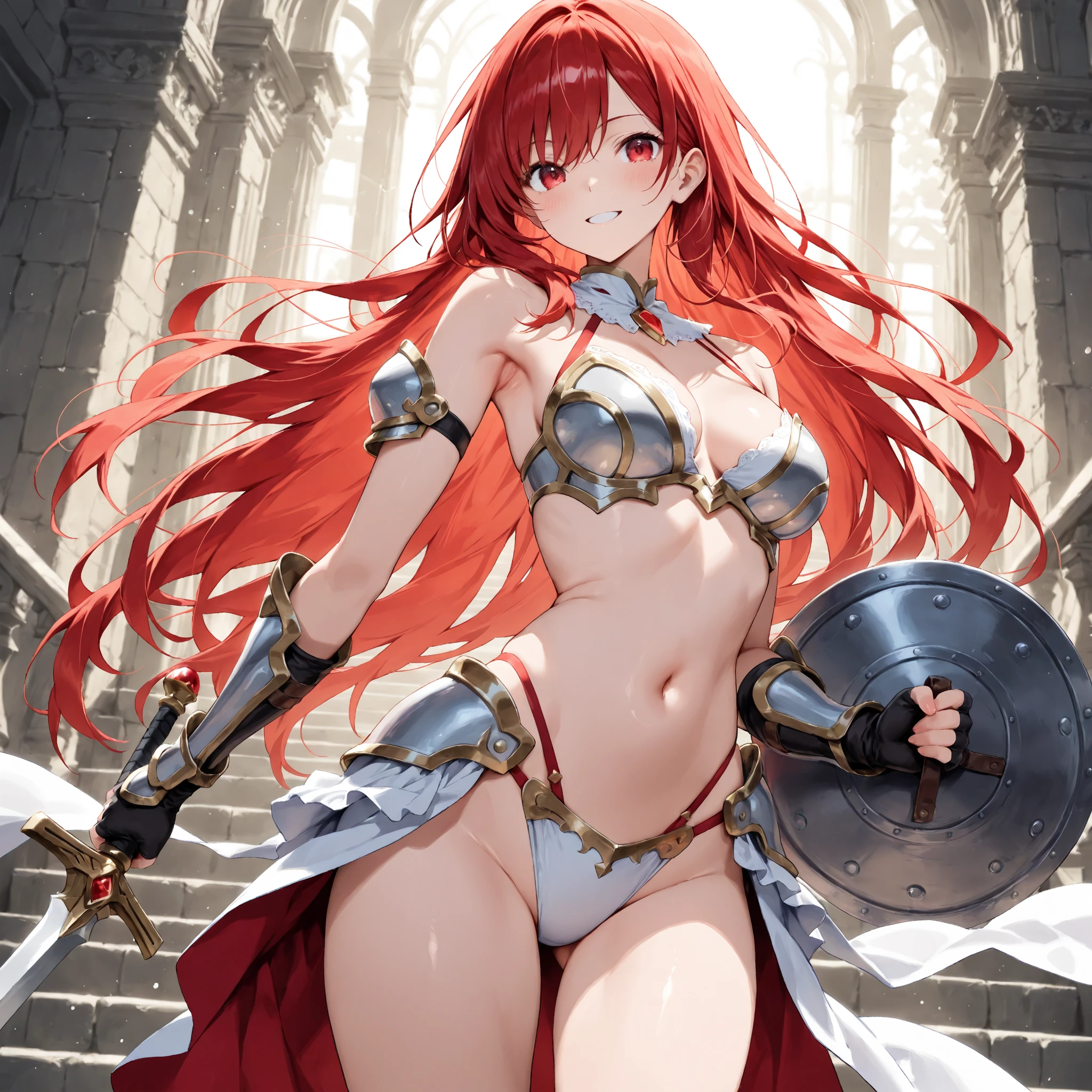 Here’s a detailed prompt to create an image of Erza Scarlet:
(Erza Scarlet:1.4), (Fairy Tail anime style:1.4), (masterpiece:1.4, best quality), (photo realistic:1.4), fierce and determined expression, dynamic battle pose, wearing her iconic armor with intricate details, (armor glowing with magical energy:1.2), long, flowing scarlet hair, holding a massive sword with a beautifully decorated hilt, (sharp and intense gaze:1.2), (powerful aura surrounding her:1.2), (background of a battlefield with rubble and flames:1.2), (dramatic lighting with strong contrasts:1.2), vibrant colors, rich textures, highly detailed armor and weapon, (dynamic composition with movement and energy:1.2), (deep reds:1.2), (metallic silver:1.2), high-quality and detailed, (epic and powerful atmosphere:1.2), captivating and commanding presence, perfect image quality, iconic and recognizable, strong sense of action and intensity