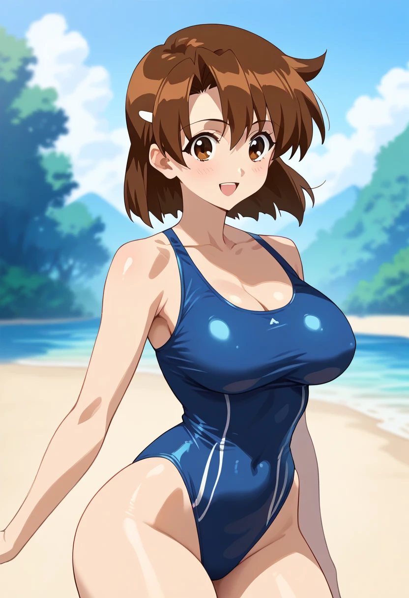 score_9, score_8_up, score_7_up, anime screencap, BREAK
1girl, kaoruko, brown hair, brown eyes, twintails, hair ornament,
large breasts, school swimsuit, one-piece swimsuit, 
waving,
open mouth, smile, happy, solo, looking at viewer, sea, sand, blue sky, tropical island background <lora:KaorukoSazakiXL:1>