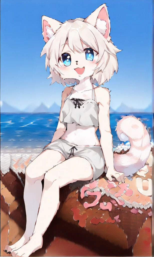 (Best quality1.2、masutepiece)、Yumekawa、A stunning、Take a cute cat、kawaii、White hair(rainbow-colored hair)、swim wears