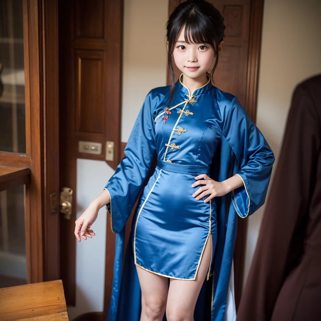araffe woman in a blue dress and black stockings posing for a picture, cheongsam, chinese costume, tai costume, japaneese style, chinese dress, celebration costume, glamorous and sexy geisha, costume with blue accents, ayaka, ayami, in a blue qipao, wearing a blue qipao dress, high quality costume, rin, japanese clothes