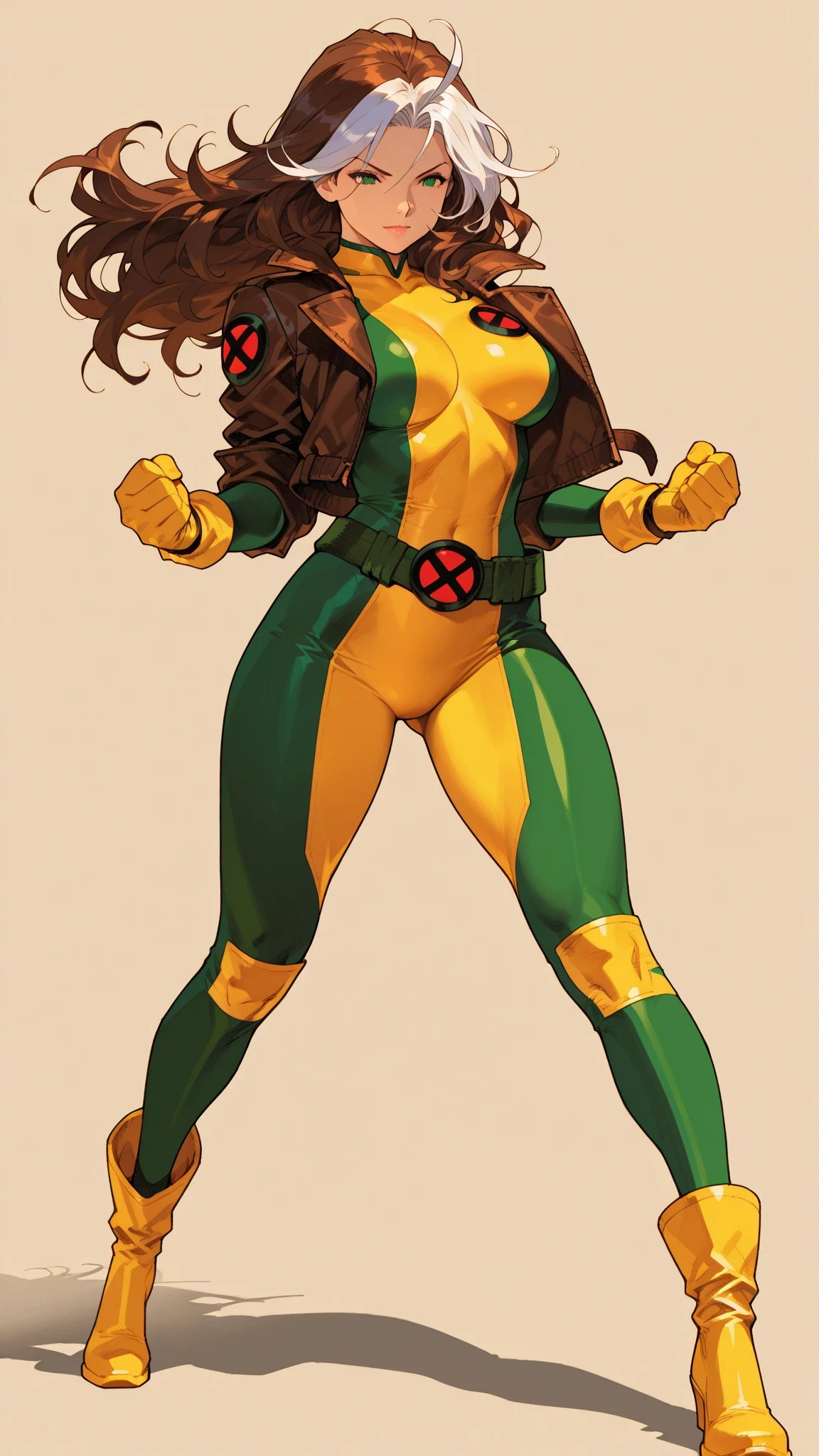 Anne Hathaway、Wet、full body figure, long hair, brown hair, green eyes, lipstick, compensate, lips,Emphasize cleavage、 sexy、White stripes in hair, like, wavy hair, messy hair, curly hair, middle～big breasts, Surface Plot, ((Kelli Berglund:Bailee Madison:0.5)), 黄colorのスーツ, Jacket, gloves, belt, gloves amarillos, Green Suit, (body suit:1.4), Traje multicolor, (superhero:1.4), tight skin, Ropa multicolor, Garden and wisteria background, official art, extremely detailed CG 8k wallpaper, perfect lighting, De color, bright_amount_method_light, piel bright, (masterpiece:1.0), (Better_quality:1.0), ultra high resolution, 4k , Super detailed, director of photography, 8k, HDR, Altas Resolightones, (disorganized:1.2), kodak portrait 400, film grain, blurred background, (Bokeh:1.2), Lens flare, (lively_color:1.2), professional photography, (beautiful_method:1.5),More detailed 8K.unreal engine:1.4,Hmm,La Better calidad:1.4, realistic:1.4, skin temperature:1.4, masterpiece:1.8,masterpiece, Better calidad,object object], (detailed  features:1.3),(Antesedentes apocalyptic destroyed city:1.4), (Apocalyptic Sunset:1.4)