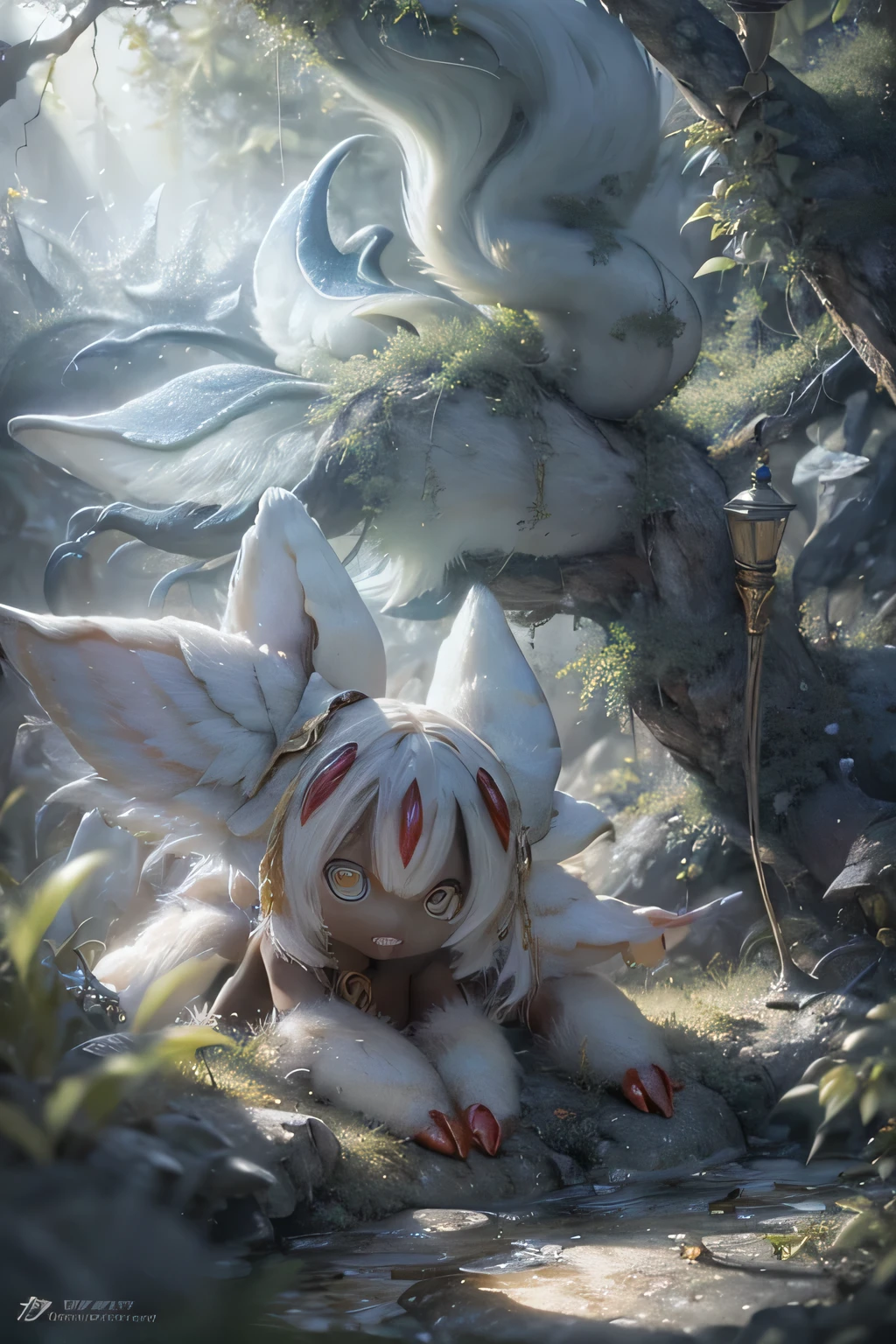 Fantasy Clear Shore、 、4K、8k、masterpiece、very good、Photographer、Professional、bright color、Bokeh、Faputa、、mysterious、 Magical Creatures 、sparkling、Complex Pattern、Hopeful Dawn、Amazing View、Dramatic Lighting、fresh green painting effect battle teeth