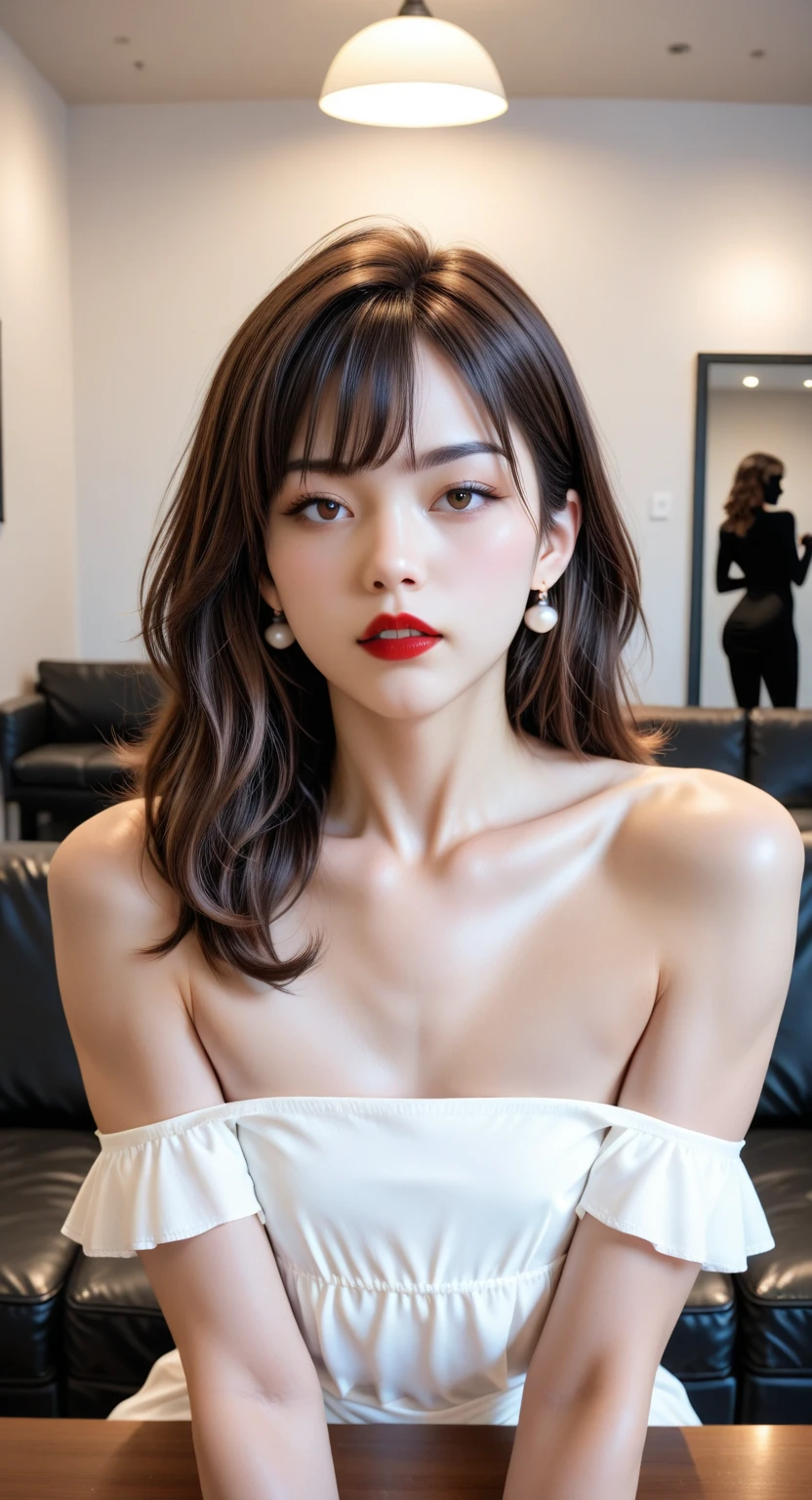 (masterpiece:1.3), high resolution, ultra detailed, extremely detailed CG unity 8k wallpaper, realistic, photo-realistic, RAW photo, beautiful detailed face, pale skin, realistic glistening skin, detailed cloth texture, detailed hair texture, Perfect body, Beautiful Face, accurate, Anatomically correct, Highly detailed face and skin texture, natural neck length, (beautiful hands), (fair skin:1.1), (well-aligned teeth:1.1), (Sweaty skin:1.2), 
BREAK, 
Detailed eyes, symmetric eyes, Light Brown eyes, Double eyelids, Thin eyebrows, (Glossy lips:1.4), ((A face with waiting for a kiss:1.2)), (blush:1.1), (A sparkling small hair accessory:1.1), 
BREAK, 
(A classy and Cute woman1.3), (, , :1.4), 
BREAK, 
medium large breasts, slender figure, firm abs, 
((ponytail, Dark blonde hair, wavy hair, long hair, asymmetric bangs:1.2)), (looking at viewer), (cowboy shot:1.2), From above, 
BREAK, 
((Sitting side by side on the backseat of a office)), (((A view of Tokyo outside the window at Night:1.3))),