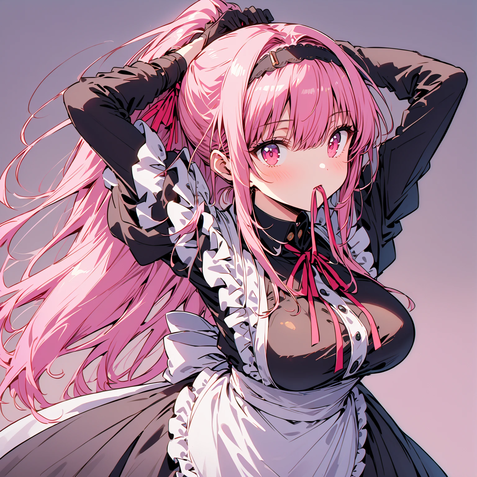 , with an open , 1 plump girl, middling, own, how to, pink hair color hair, Pink Long Hair, Very long hair, inner strength, humongous large , Black dress, Shown in , maid headdress, ((peeking at the viewer, Decorative style, Green-eyed, face flushed, skirt lift, Take a step back, How to drip, catss, lie, frilly suffocation,Lower bust, Lop, hair between eye, After decision     ,  Background with, maid, , white backgrounid, pleatedskirt, Minkitz,  Clothes lift, through bangs, Self-elevating, cropped shoulders, Split sleeves, armlets, ahoge, french braid