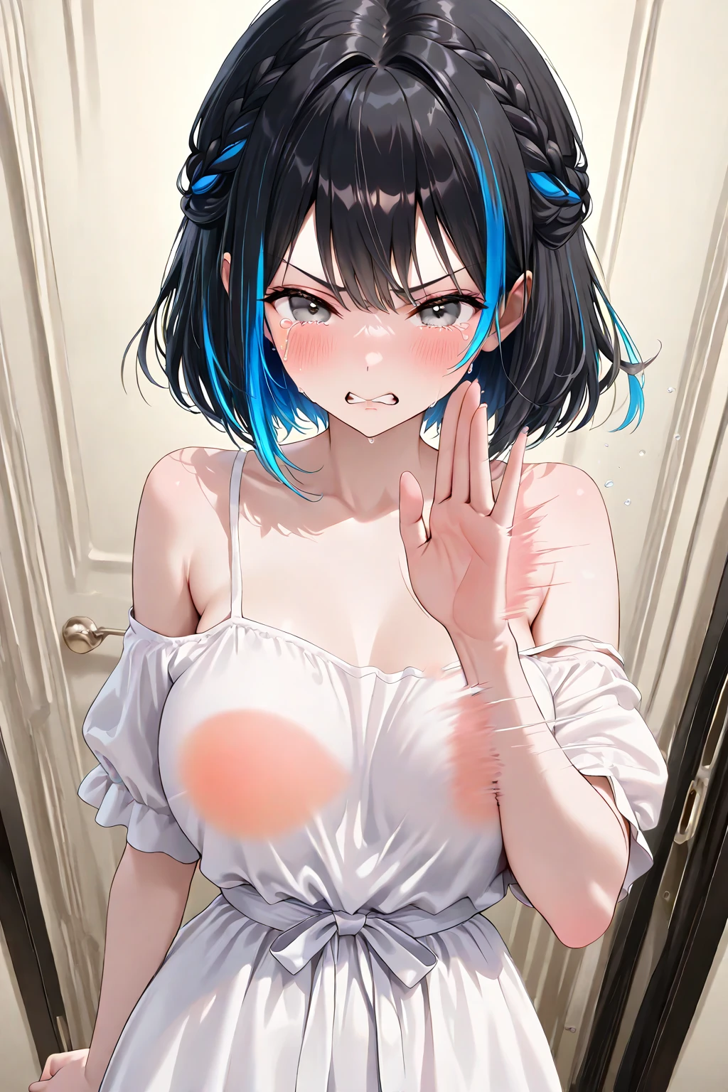 (​master piece:1.2), (Best Quality), (ultra-detailliert), ((Very detailed)), 4K, (8K),(Top image quality:1.2)、独奏、Only Daughter、Shinobu Little Butterfly、black jacket,White shirt、faces、Realistic eyes、Lilac eyes、A dark-haired、Taisho Era、Butterfly style,NSFW,Erect nipples ,(vaginal penis:0.9), (1male 40yo Mafia, penis:1.2),(fellatio:1.4),(red blush,angry),((Shibari, arms behind back:1.1)), ((rope restraint)),from above