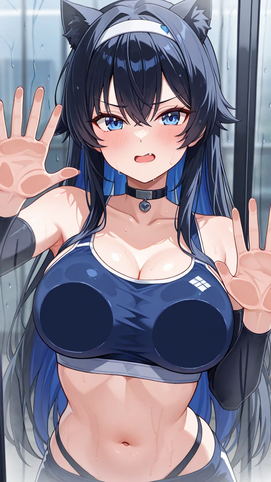 Visible ???????, ?????????????, sadist, restrained, collar around neck, handcuffs on wrists, crying face, blushing, tearful eyes, teenager