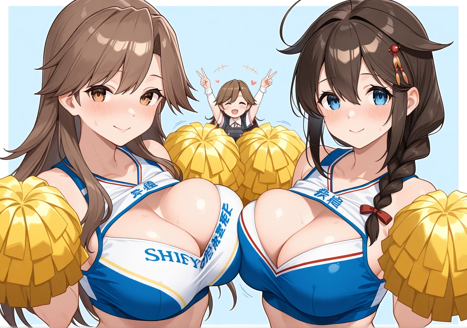 Score_9, score_8_up, score_7_up, score_6_up, score_5_up, score_4_up, source_anime, 2girls, cute mature female, sagging gigantic ????????????, wide ????, thick thighs, huge ???????, ?????? slip, black ???????, black ???????, sideview, detailed eyes, brown eyes, looking at viewer, pov, cheerleading uniform, sleeveless, ??????, ??????, collarbone, head tilt, showing hairy stomach hair, showing hairy pubic hair, hairy stomach, micro skirt, showing armpit, hairy armpit hair, ???????, ??? shot on armpit, ?????, ??? with big ????? boy, Japanese, ??????, crowded stadium, ??????????, ??? ???????????, side view, pov, spreading legs, hand behind the head, fecundation mark, ?????? atmosphere, feeding ???????????, many ?????, ?????????