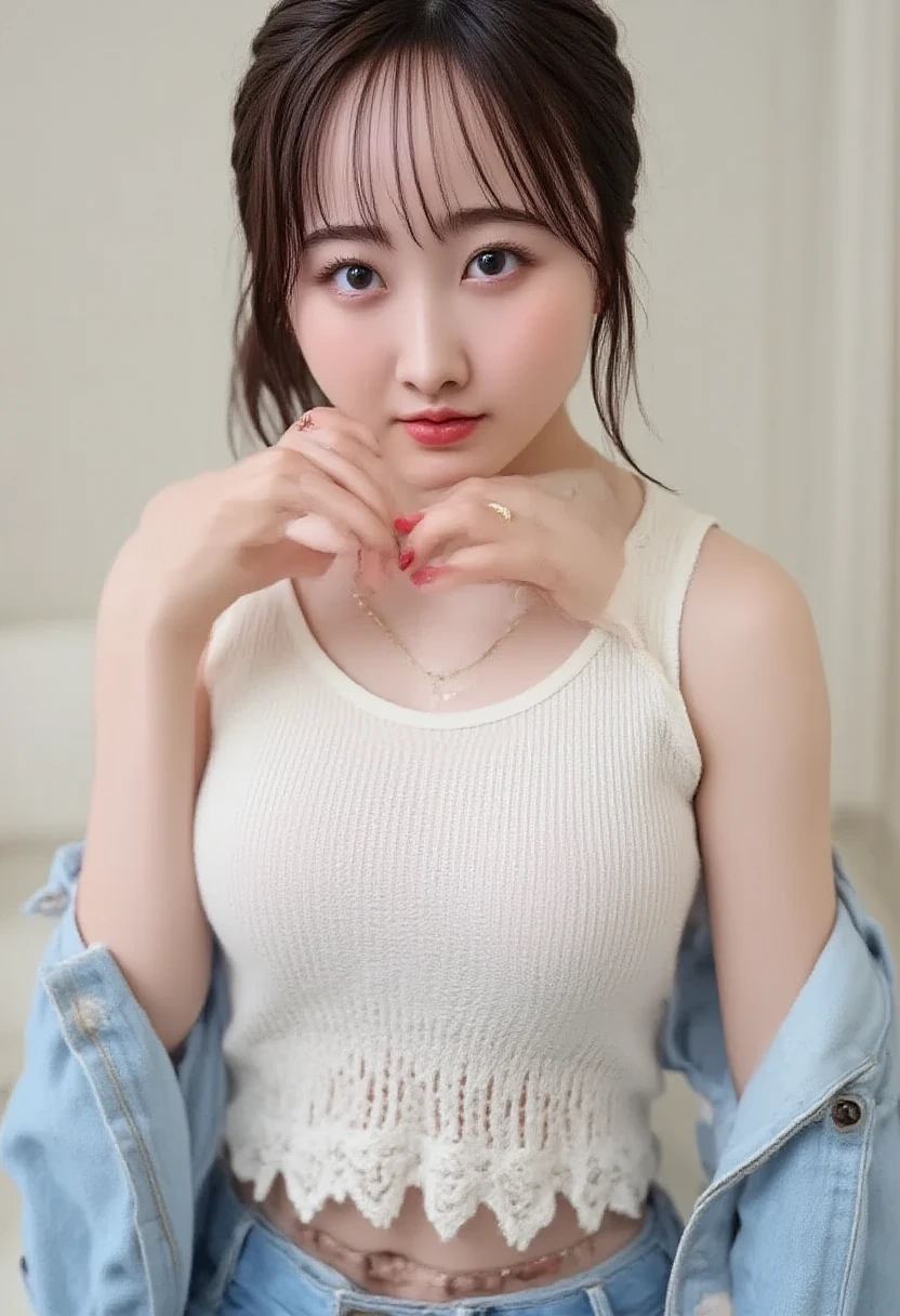 ,1boy and 1girl ,on the beach,lying,trained abs,slim body,small breast,sweat body,shiny body,open mouth,eyes closed,cute japanese girl,16yearsold,necklace,earrings,bracelet,Splashing 、,bangs,wet body with water,learn,