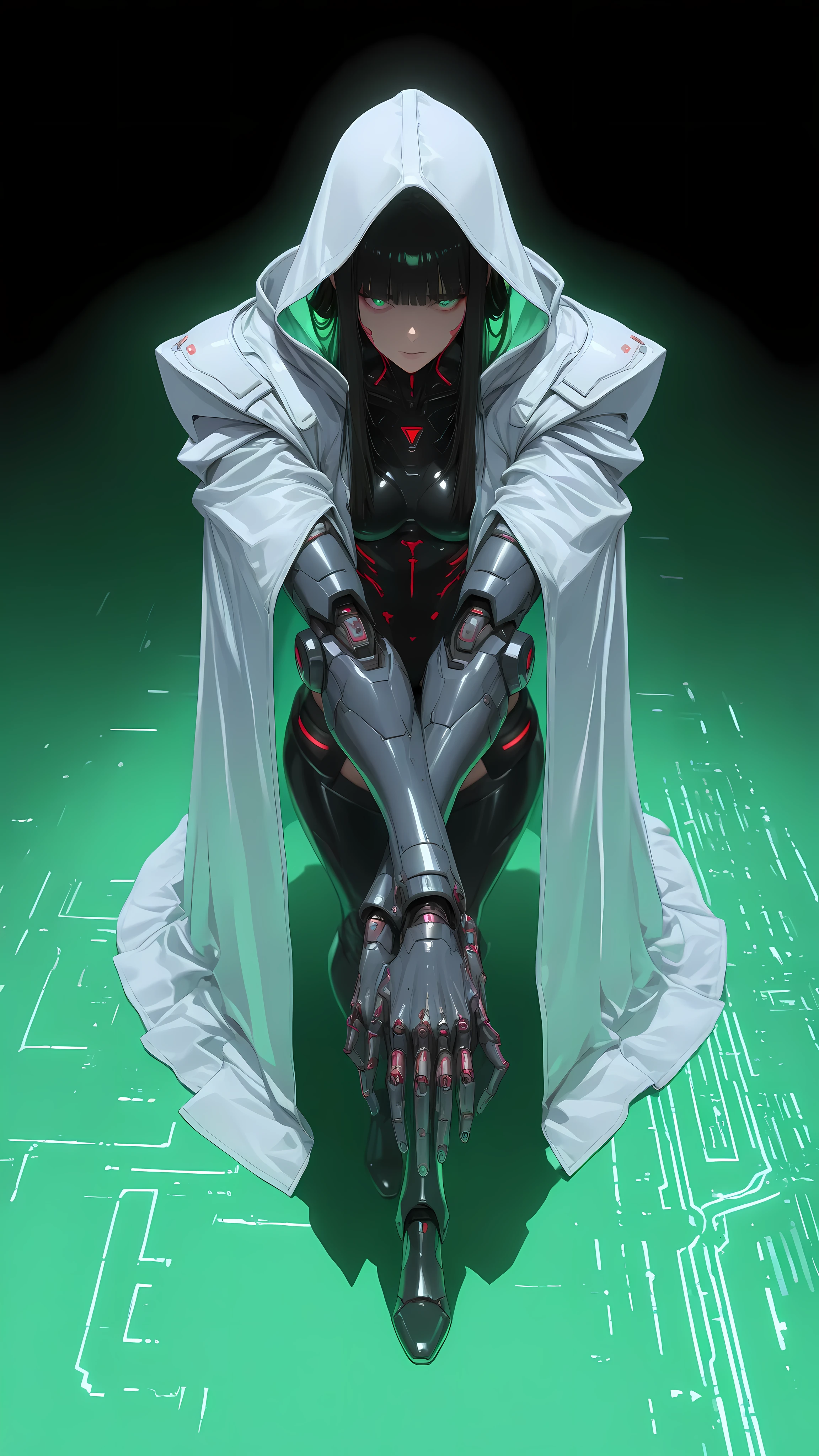 MoriCalliope, long hair, hime cut,MoriQSuit, long hair, white colors, electric dreamland, long hair, hime cut,3DMM,anime,cyberpunk,wide angle interior dim blue green lighted background,uzzlanggirl,1girl,korean,brave perspective,hands crossed , perfect hazel eyes,masterpiece 1.2 , best quality, incredibly absurdres, highres, 1girl, black hair, sidelocks, short ponytail, long hair,(masterpiece, detailed:1.2) cyberpunk hacker girl lost in liminal hyper space, in white fog she is dammn dangerous (cyberpunk 2077) monochrome earie noir vintage japan cyberpunk atmosphere, full body futuristic- a stunning young girl android rebel femme fatale pirate with survival high tech, pouches, tech ware, when void wows to surrender , prodigy, arogance, biomechanical arms with semi transparent skin showing mechanisms of robot,white gray, hood vibe, cool dope noble dark knight armor details, heavy fog mood, , inteligent rebel, resistance movement . , 32k UHD high resolution, highres, professional photography, intricate details, masterpiece, perfect , cinematic angle , cinematic lighting, , UHD Official work, techwear,, long hair, (masterpiece, best quality, amazing quality, detailed background, intricate details,intricate,absurdres, very aesthetic:1.2),The composition is a vertical portrait, emphasizing the character’s imposing presence and technological integration. hyper-realistic, shadow light play , psychological, philosophical warfare ,intricate details, cinematic angle , cinematic lighting, , perfect textures, profesional model, ,noir highest quality, photography, RAW photo, official poster , fitting poster arangement. perfect , cinematic side angle , cinematic lighting, she is so adorable i cant belive!