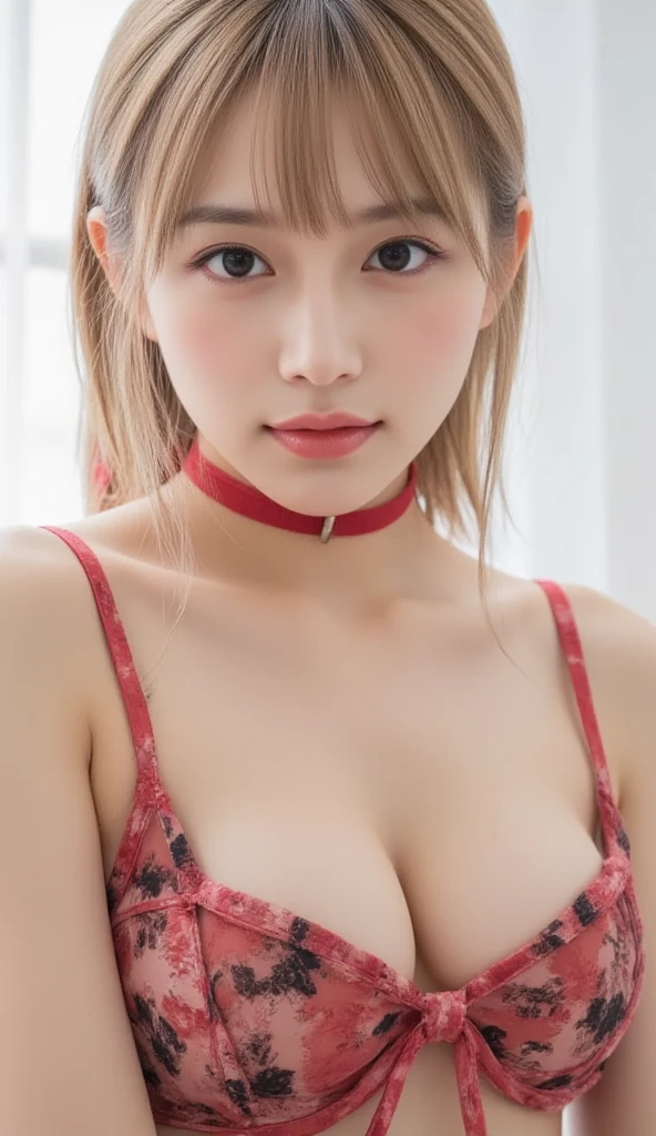 (((white background 2.0)))、((High key portrait 1.3))、Professional Lighting、(((Professional Lighting 1.5)))、(Translucent skin texture))、Beautiful Skin、Fair skin、(((Whitening 1.5)))、((Red Lace Bra 1.5))、(((High leg  1.5)))、Slim figure、(((ファッションMagazine Cover 1.5)))、(((Magazine Cover 1.5)))、(((漫画のMagazine Cover 1.5)))、Headline: Lots of blondes、Loose wavy hair、Vibrant pose、 appeal、、 Appeal、、Adult