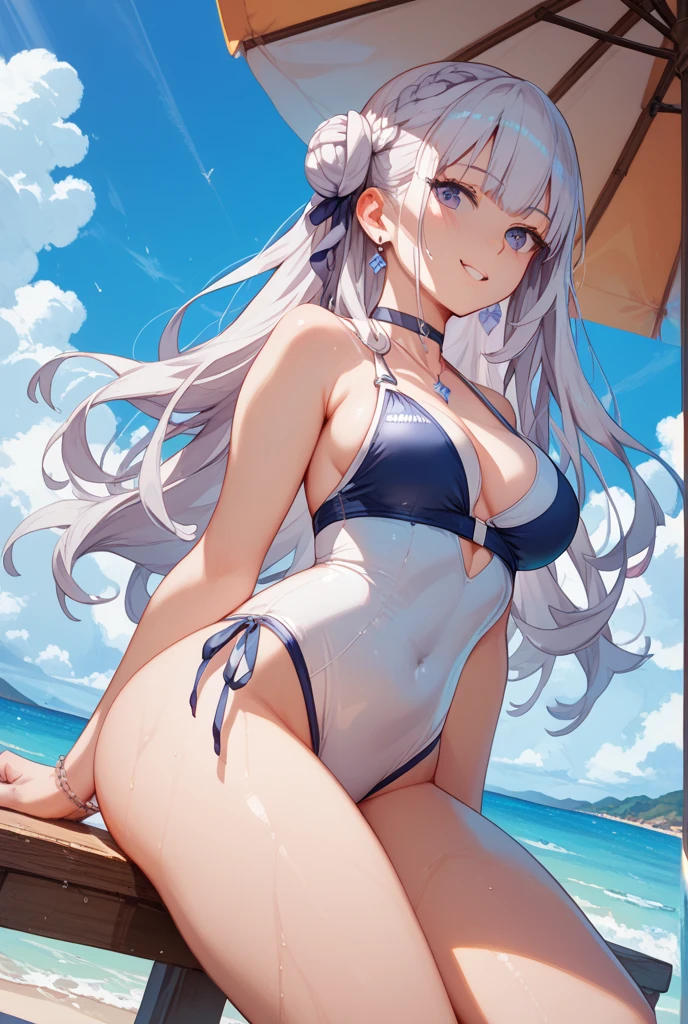 score_9, score_8_up, score_7_up, beach, sand, palm tree, ocean, sunset, lens flare,
BREAK
source_anime,
BREAK
1girl, very long hair, white hair, twintails, spread legs, bikini,
sitting, beach towel, beach umbrella, sand castle, bucket,
 <lora:Cyclone Reizei-v1-PDXL:1>