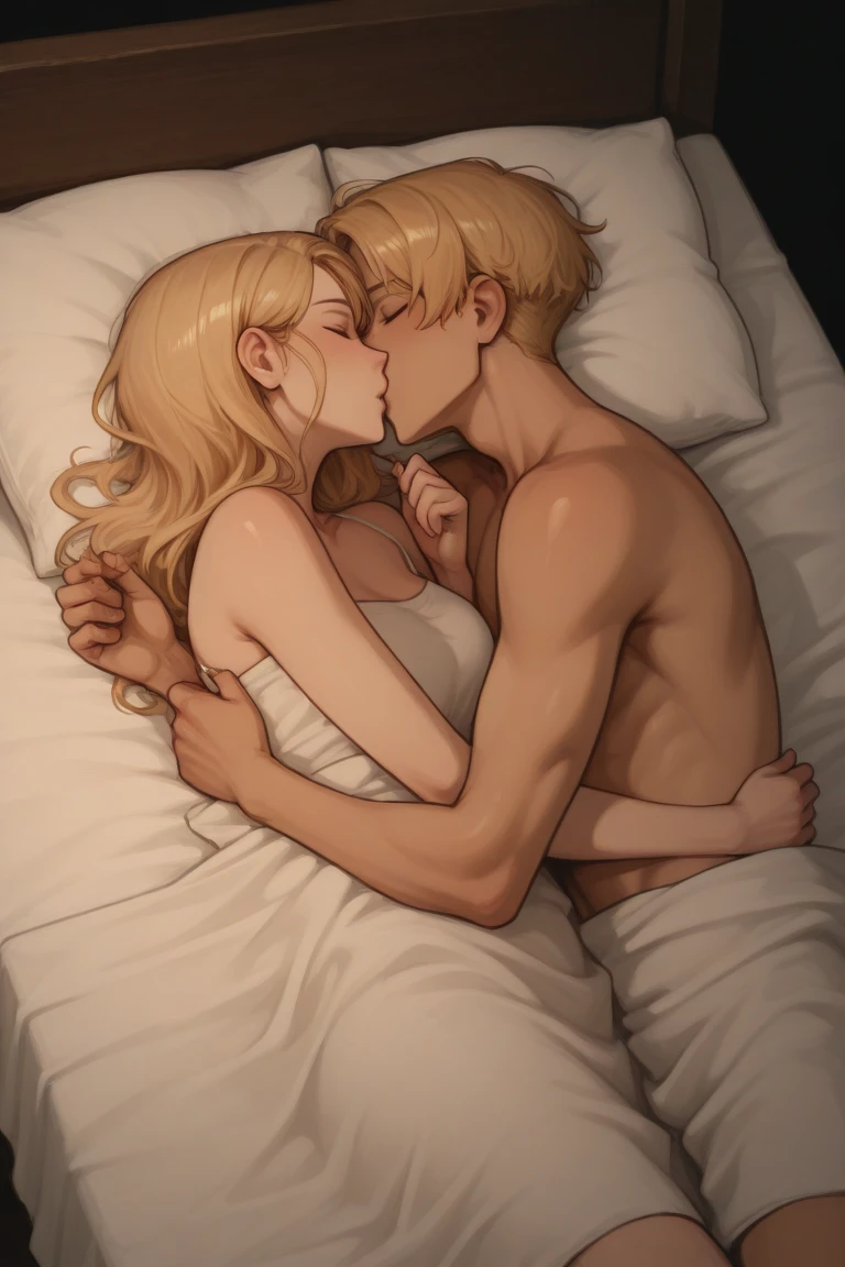 masterpiece, best quality, amazing quality, very aesthetic, absurdres, newest,
<lora:Lunas-Eatsleep1111-IllustriousXL-EXP2:0.75>,
<lora:Katawa_Shoujo_charpack_illust-000011:1>, katawa shoujo,
1girl, satou lilly, long hair, blonde hair, hair down, (blue eyes, blind:0.0),
medium breasts, nude, 
shy, blush,
1boy, nakai hisao, brown hair, (brown eyes:0.0), nude, 
indoors, bedroom, on bed, sex, vaginal, facing another,
hug, face-to-face, bodies pressed together, kiss, closed eyes,
(game cg:0.5),