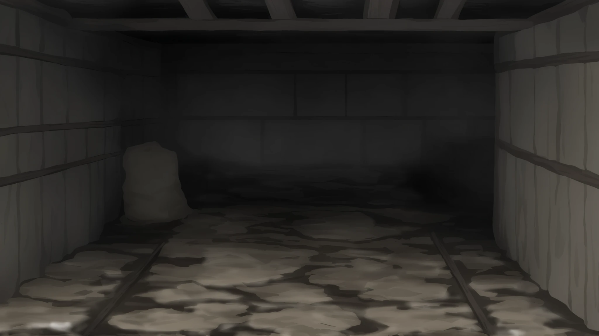 A scene that strongly emphasizes it is a “trench.” The weather is clear with a bright sky overhead, yet inside the trench the ground remains muddy and heavily waterlogged from earlier rain, making the footing difficult. The dirt walls are dark and damp, with soaked wooden supports and sandbags. The confined, humid atmosphere characteristic of a trench is present, along with scattered equipment and footprints hinting at past activity. No people in the scene.