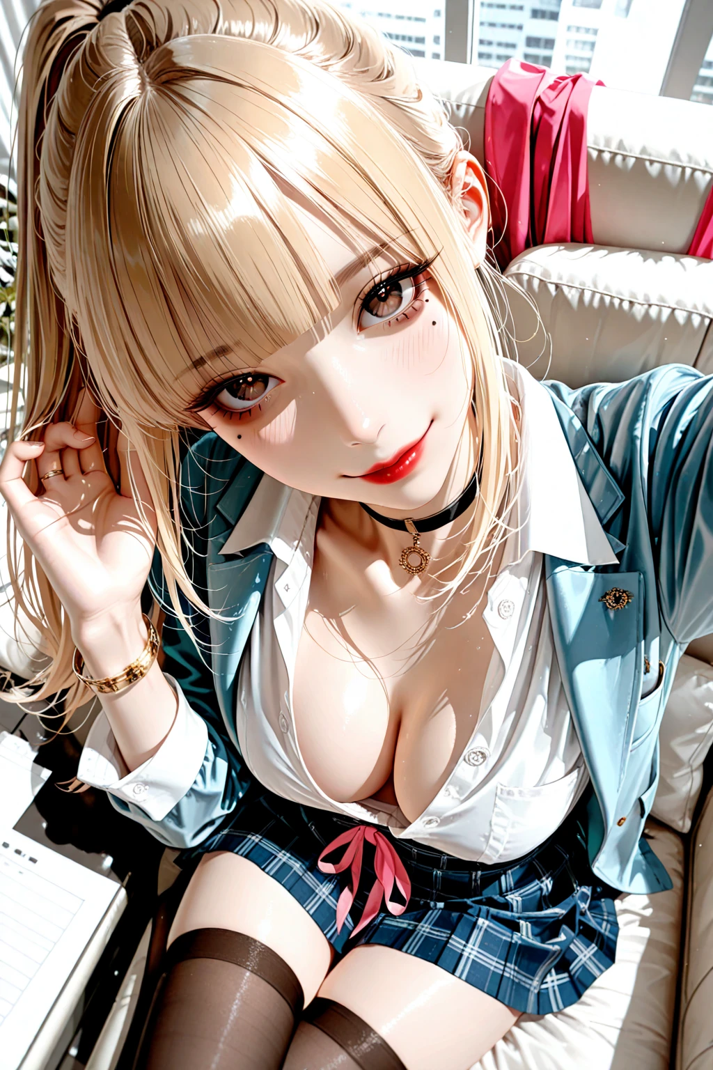 masterpiece, 最high quality, high quality, High resolution, high quality texture, high quality shadows, High resolution, Beautiful details, Detailed CG, Detailed Texture, Realistic representation of face, Realistic, colorful, delicate, Cinematic Light, Side light, Lens flare, Ray Tracing, sharp concentrated, (1 Girl,concentrated:1.3), ( Intricate details, compensate, PureErosFaceV1:0.5), (細部まで美しいdelicateな顔, 緻密で美しいdelicateな瞳, Perfect  Proportions, Dense skin, Optimal ratio of four fingers to one thumb, Arms under chest, Modest chest, Wide Hips, Smooth upper abdomen, 30 years old,Blue Eyes,Glasses, Study,Office Lady, cabin attendant uniform,Glasses,White shirt, Black tight skirt,Black Stockings,machine,,house wife,curvy,sweat,, gaze, the gaze of true love, lips of temptation, A look full of compassion ,a smile full of love, i love you, Acting lovey-dovey, air fortress hair, blonde hair