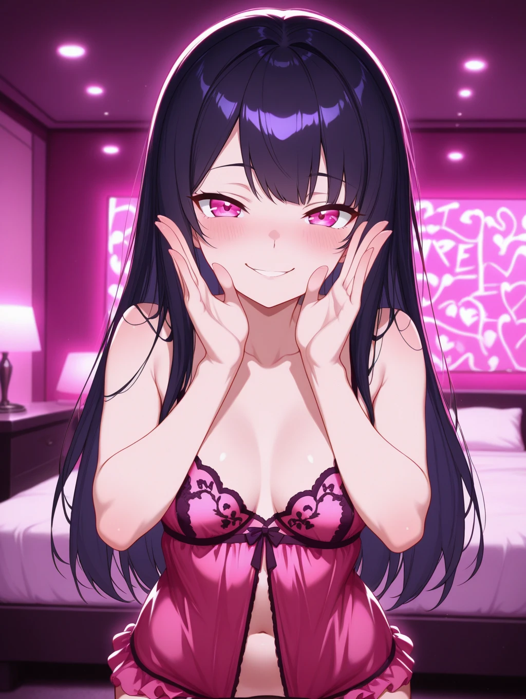 beautiful girl、Love Hotel、、The upper body is shown、Dazzling Smile、4k hdd,Large Breasts、Long Hair、Completely 、