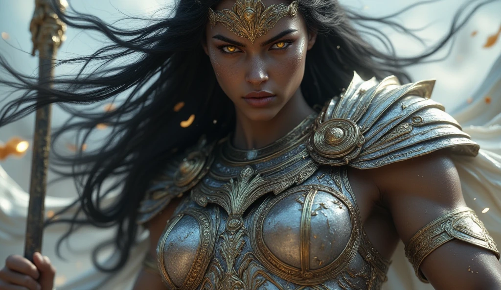 Novel in futurist kingdom of Kongo, in war ship, a beautiful young  light brown skin couple 17's with (((a long black hair young blasian princess))) with (((a young imperial prince with long black hair))), fighting with swords and lances, (((very beautiful))), perfect faces, whole body, war scene, chaotic, fire and fury, explosions, smoke, 8K, extremely detailed, (high quality, realistic, photorealistic: 1.37), Full body, ideal proportions and defined complexion, meticulously crafted features, unreachable beauty, perfection, artistic masterpieces, vivid realism, hyper-detailed sculptures, life-like forms, truly awe-inspiring, impeccable craftsmanship, pure radiance, ethereal beauty, delicate contours, striking poses, sublime beauty, subtle nuances, dynamic compositions, vibrant colors, perfect lighting, soulful expressions, celestial aura, majestic presence, dreamlike atmosphere, unmatched gdetailed octane render trending on artstation, 8 k artistic photography, photorealistic concept art, soft natural volumetric cinematic perfect light, chiaroscuro, award - winning photograph, masterpiece, oil on canvas, beautiful detailed intricate insanely