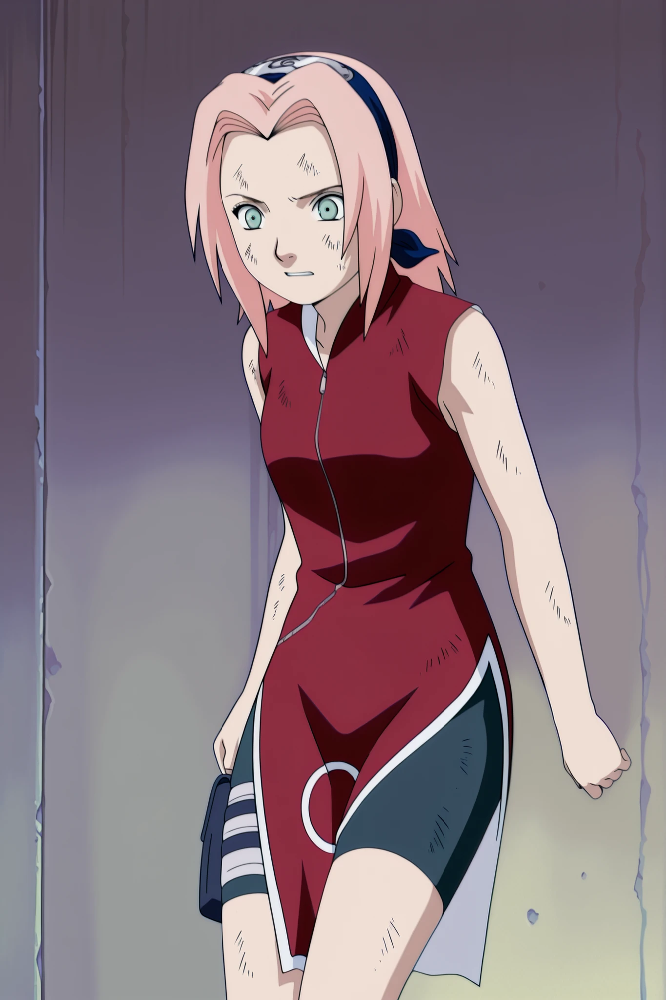 Haruno Sakura,1girl ,official,,bike shorts ,Fearful Expression, soft thighs