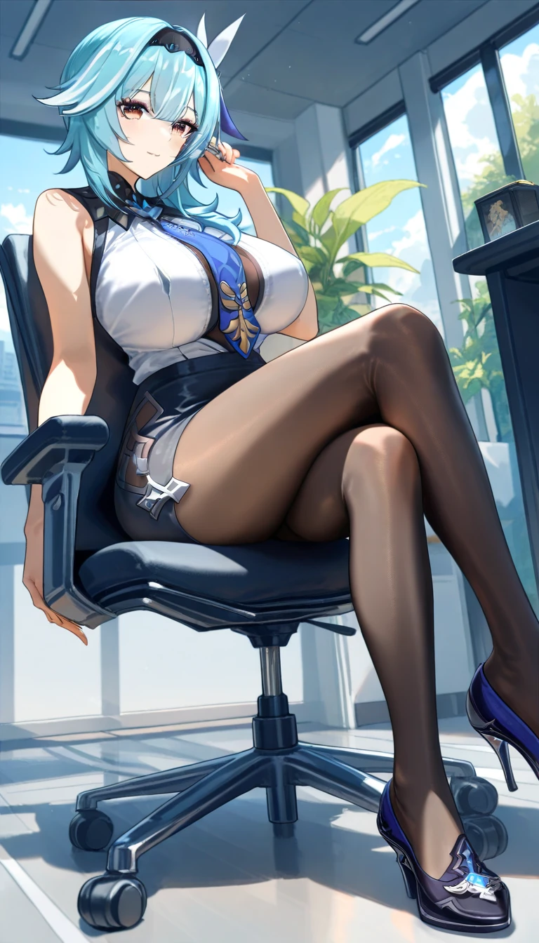 Ala Fed woman Sitting at a desk, Elegant legs, 細Long legs, Thighs and skirt, Long legs, Standing in class, Very beautiful slim legs, とても美しくて細くてLong legs, Sitting at a desk, Office Clothes, Beautiful legs, good waist and Long legs, Beautiful feet, Surreal , Cleavage, big, Round  in front, Spread your legs