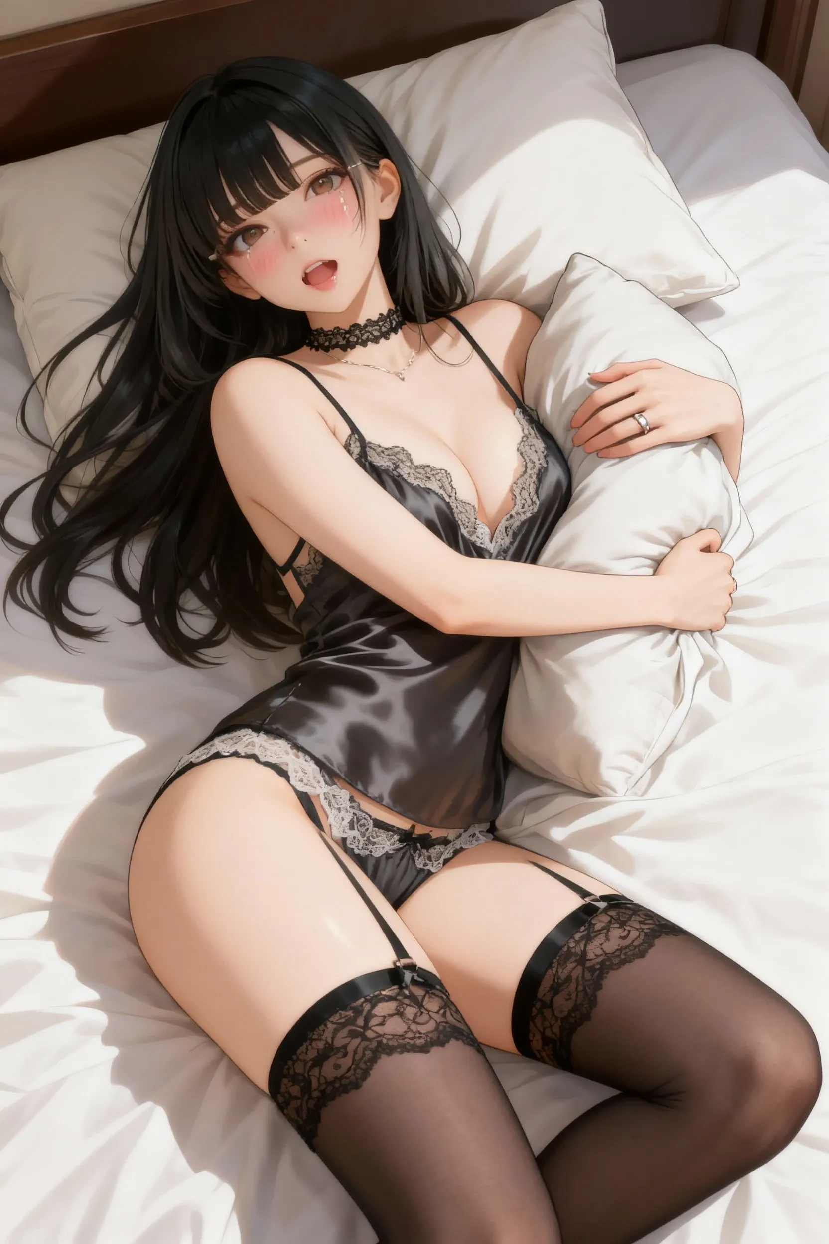 Melhor Qualidade de Imagem,foto de Demi Moore , mulher 40 anos, Masterpiece, Ultra High definition, (Fidelidade: 1.4), Fotografia, 1 Mulher, Terno de marinheiro rasgado, fime,Quarto, Cama, (Roupas rasgadas: 1.5), Ombros nus, Cara de bocejo, Rosto sonolento, chorando, rosto molhado, Virilha molhada, seducti, Rosto sedutor, Hairstyle random, Sorrir, Rough Breath, Deitado de costas, Deitado, Levantando as pernas,  HyperSmoke, Fundo escuro, Fundo preto, WLOP, de cima,