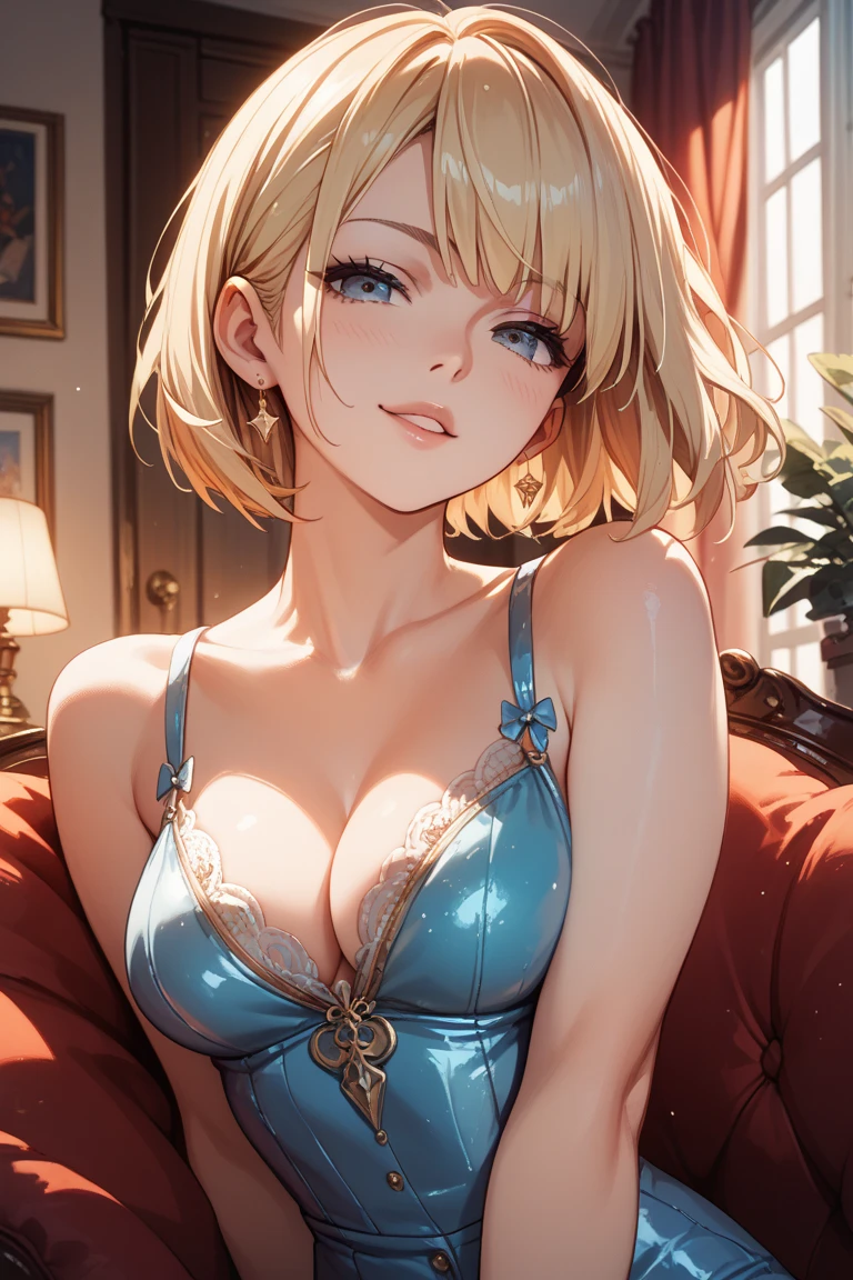 portrait, realistic, elegant mature woman, blue eyes, blonde hair, 4k resolution, ultra detailed cg, beautiful cg, soft light