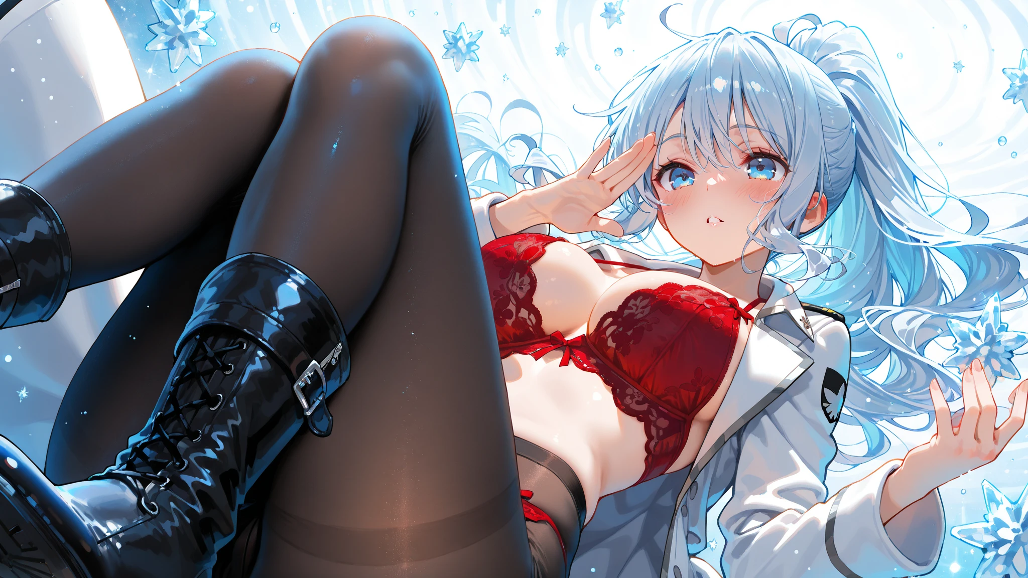 (photorealistic:1.3, highest quality:1.3,8Kmasterpiece, masterpiece:1.3,High resolution,muste piece:1.2),A 23-year-old woman bathed in a hot spring,(white leotard:1.3,choker), Clean wet skin, (looking at the camera:1.2),angle(Photo seen from below:1.3),(short hair:1.2,bright blue hair:1.5), (blushing:1.3,embarrassing:1.1,Smile:1.1), (full of sweat:1.3),Red rope,(rope bondage,???????:1.6, ????? bondage:1.5),Pause(足を広げた大胆なPause,ダイナミックPause:1.2),background(open-air bath,steam,vapor,snow scene,snow mountain:1.3, sunrise:1.3),(Wet clothes stuck to my skin:1.4),(??????? visible through clothing),(???????? visible through clothing),(???? visible through clothes),(slender, abs:1.2),(young skinny gravure idol, sophisticated gravure idol),(detailed perfect face),normal hands:1.5,normal finger:1:5,normal feet:1.5,(????????)