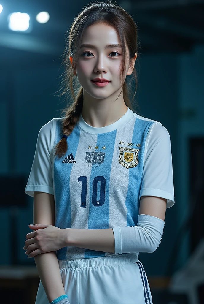 Beautiful woman with long hair wearing real Inter Milano shirt、Soccer Field