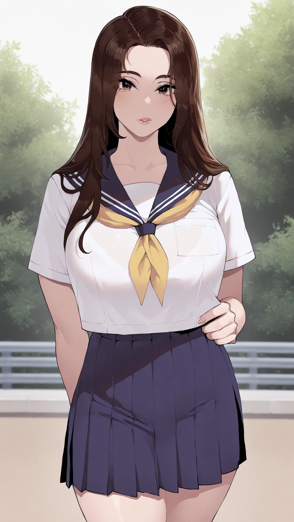(masterpiece, best quality:1.2), 1girl, solo,standing_split, 
Mikan Yuuki, brown eyes, brown hair, hair ornament,long hair,green plaid skirt, sainan high , , white shirt, yellow sweater vest,

