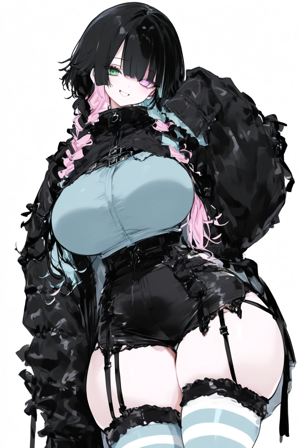 <lora:Illustrious_USA3710_Style_LORA_2:1> us4styl3, 
1girl, Mocha eyes, blush, breasts, large breasts, solo, us4styl3, Periwinkle hair, corset,