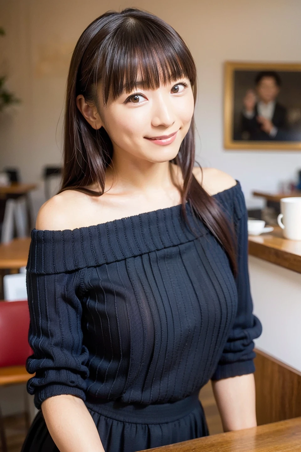 ((Highest quality)), ((masterpiece)), (detailed), Japanese,Inside the cafe,Beauty