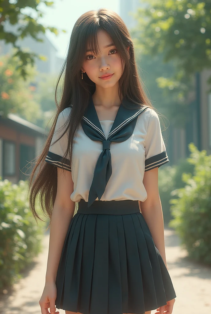 (masterpiece:1.3), (8K, Realistic, RAW Photos, Best image quality: 1.4), (((full body))), (((Absolutely shoulder-length brown straight short bob))), raw photo, Japanese, (1 Girl), beautiful girl, 1 girl, Half Japanese and half Korean, Japanese sailor uniform, Descend the outdoor stairs, Looking forward, Light eye makeup, Brown Hair Color, Dark_Brown eye, Hair blowing in the wind, quality, Shiny Ultra-Realistic Face, glossy, lure, Sweaty,Watery eye, Gaze Up, Subtle lighting effects, Ultra-Realistic Capture, Very detailed, High resolution 16K human skin closeup, Skin texture must be natural,
commute, Systemic symptoms, traditional navy blue sailor uniforms, white blouse, pleated skirt, (( I always wear my bag straps at an angle to my body.:1.3)), One Girl, Alone, ((( , :1.3))), , barefoot, high heels,