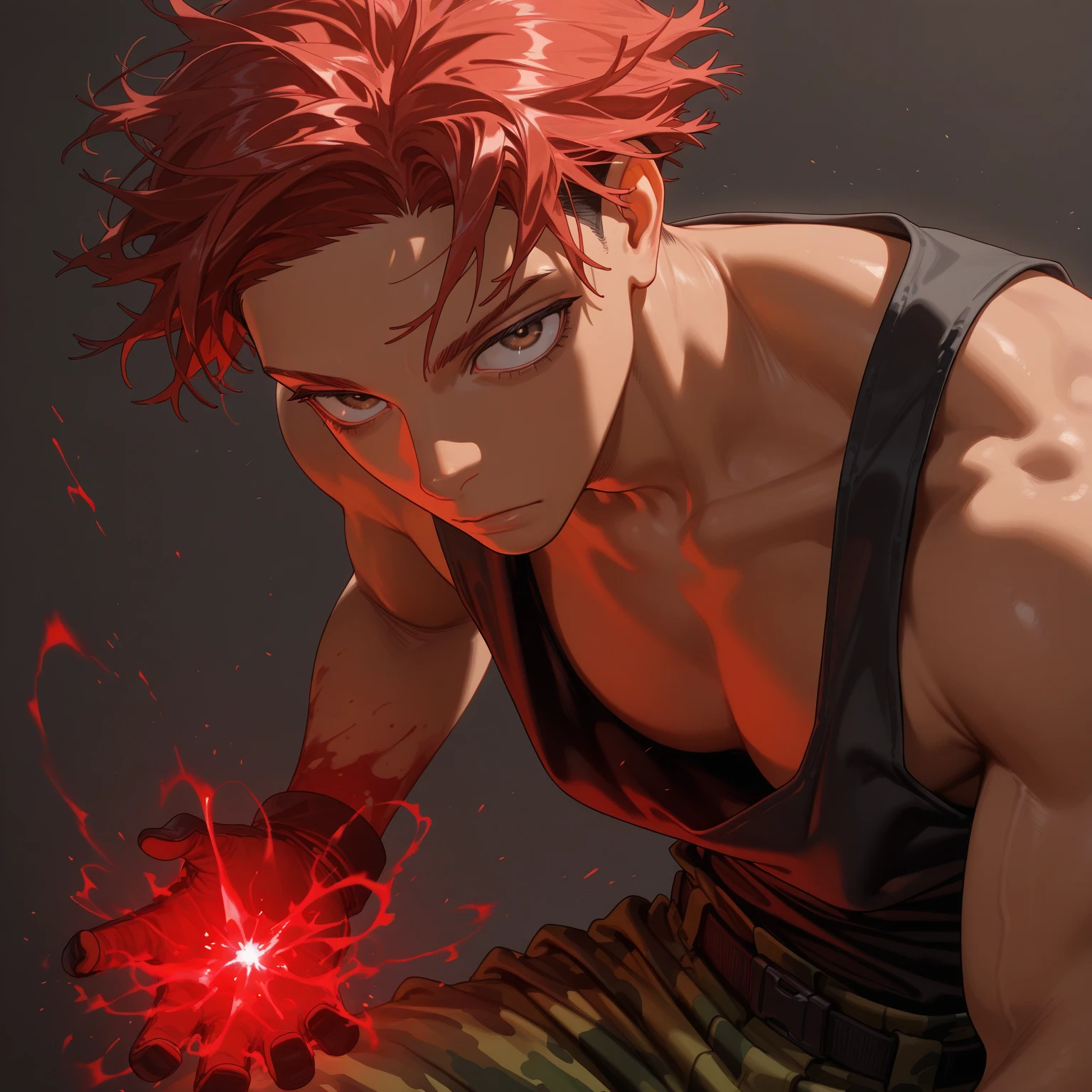 1boy,baki face,red eyes,thin,angry