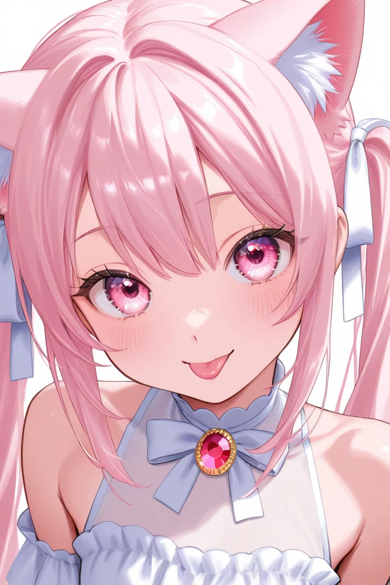 (((masterpiece)))(((Highest quality)))(((8K)))(((4K)))One Little Girl、 years old、Straight Hair、(Pink Hair)Pink high ponytail、Ribbon on head、Crossed bangs、Light purple eyes、Squint your eyes、((Smile with your mouth closed))、(((Cute idol costumes)))、Small 、Diagonally 、turn around、Upper Body、Anime Style