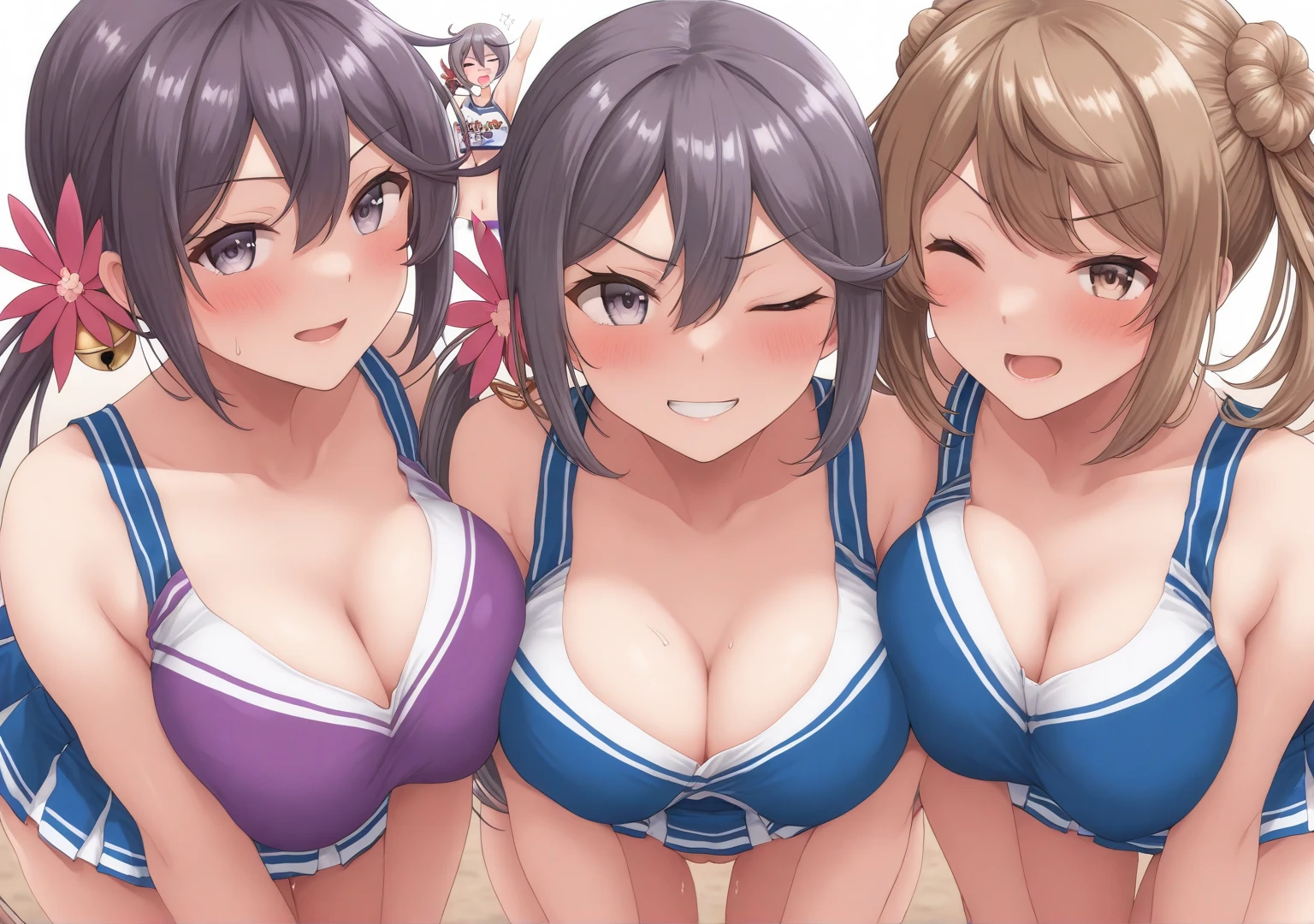 (Obra maestra), Max Quality, (De color:1.1), (5 girls, Foto de grupo:1.4), (cuerpo delgado:1.1), (tetas enormes:1.5), (dark skin:1.1), (musculatura:1.1), cabello rubio, cabello plateado, Colas gemelas, (leaning forward:1.4), (Abre la boca, sonrisa feliz:1.1), (Winc:1.4),signo de paz, ( Stars and Stripes, Microbikini:1.1), Disparo de vaquero, (Classroom:1.1), Pizarras