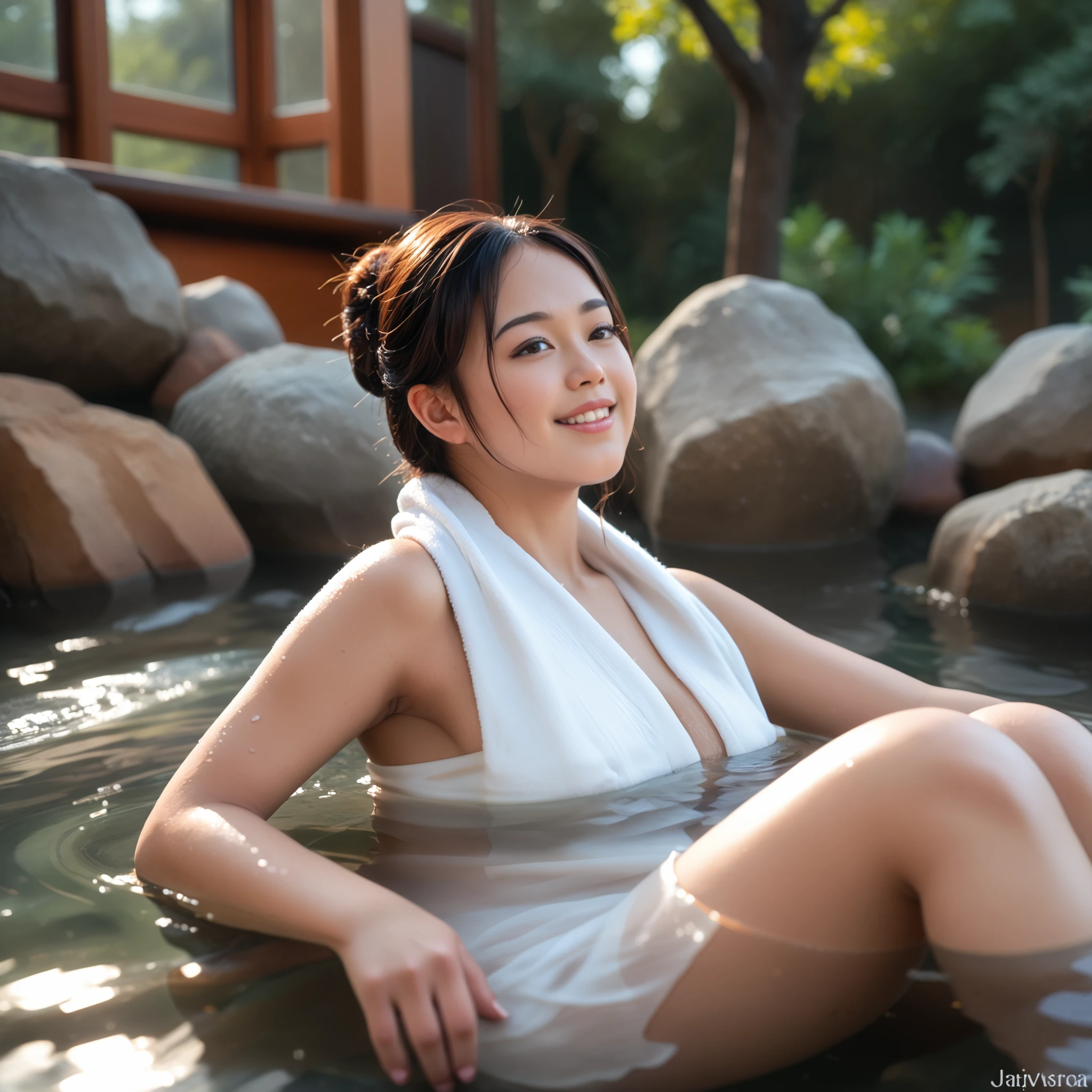 top quality 、high quality 、 最High precision、High precision、8K quality、high image quality 、top quality、 masterpiece 、immersive video、 very realistic image 、Realistic Paintings、 PERFECT DETAIL 、 high contrast 、High Fidelity、 perfect and unblurry pictures、close to reality、 images with lots of detail、 Detailed and realistic weapons 、 exquisite and realistic human skin 、 realistic face in every detail、 Realistic eyes with attention to detail 、 Realistic Lips Drawn in Details 、 detailed and real teeth、Real ears、 Realistic Hair 、detailed and realistic breasts、 Detailed and Realistic Nipples、 Detailed and realistic areolas 、 Detailed and Realistic Nipples 、detailed and realistic female genitals、Detailed and realistic vagina、 Detailed Clitoris 、  detailed realistic labia minora  、realistic anus expressed down to the smallest detail {x} 、Detailed and realistic urethra 、realistic pubic hair expressed down to the smallest detail、(((female pubic hair:1.3)))、((Japanese Model))､((gravure idol))、((Young face))、((dark haired))、((medium rounded chest))、((slim and sexy body ))、(((Sweaty skin all over)))、Japanese woman wrapped in a natural hot spring and a white see-through towel、Japanese woman wrapped in a white see-through towel lying in a hot spring、(((The white see-through towel gets wet and you can see through your skin)))、((A small towel is wrapped around the body.))、((Thin towel(Her skin visible through gaps in a wet towel))、(soft natural light)、((In the Deep Forest(natural hot springs are gushing out))、((Hot Springs Surrounded by Rocks))、((Deep bathtub(Deep Hot Springs))、((Hot Spring Girls))、((Bathing in a Hot Spring))、((Women Warming Up at Hot Springs))、((hot springs))、((腰までhot springs))、((、Sit on your butt))、((Get down on your knees and sit in a hot spring))、((Get down on your knees and sit in a hot spring))、((Lying in a hot spring))、((膝をつきながらBathing in a Hot Spring))、((Please lie down with water up to her shoulders in the hot spring area))、((Please lie down while soaking in the water up to your shoulders in the.))、((Very clear spring water))、(( main body seen from the surface of the water ))