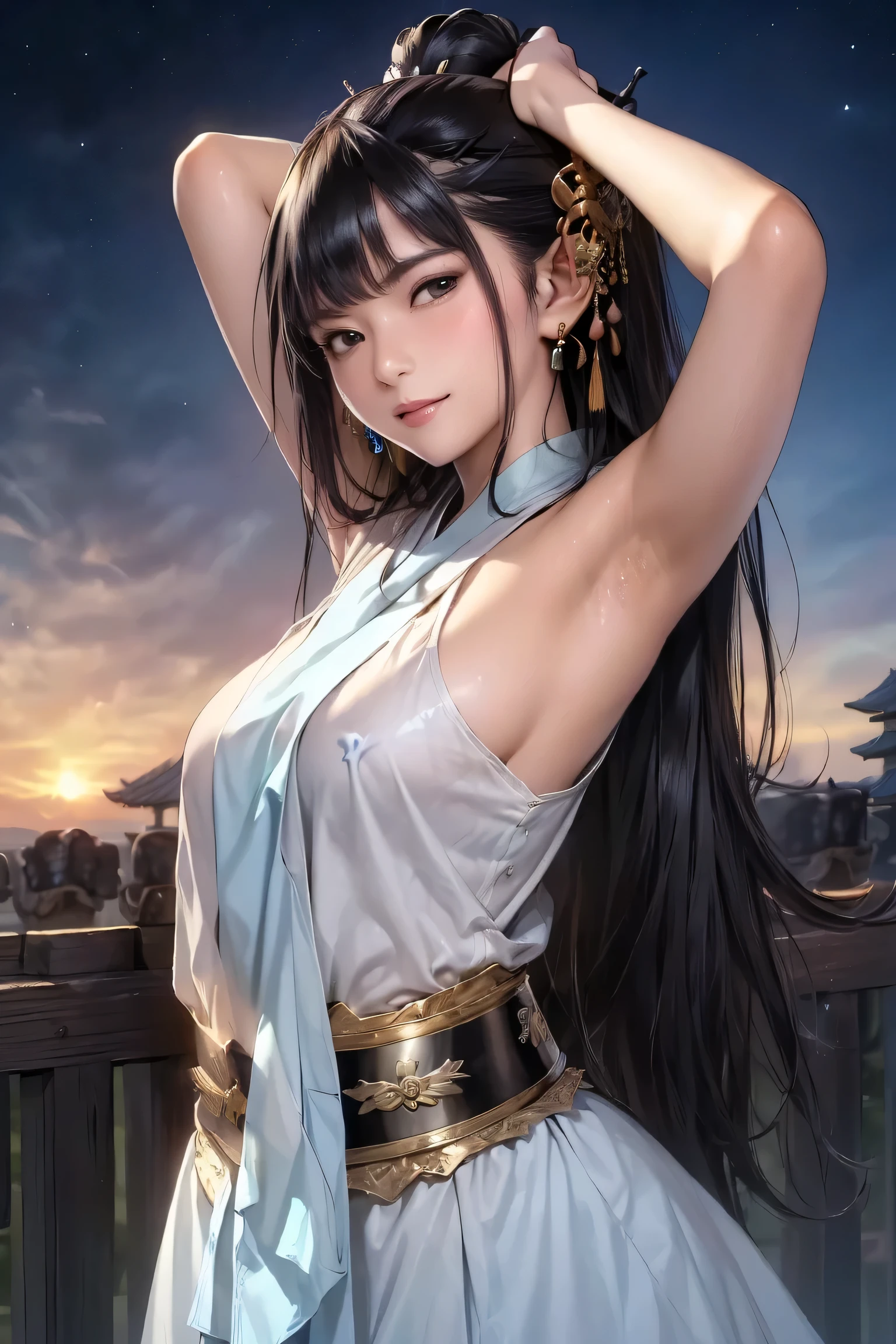 （RAW photos，best qualtiy），（realisticlying，photograph realistic：1.3），best qualtiy，highly  detailed，tmasterpiece，hyper-detailing，illustratio，1girll，upper_body，dynamic angle，Masterpiece Theatre of the World，messy_long_hair，best qualtiy，extremely detailed CG unity 8k wal，，astounding，cinmatic lighting，lens_flare，，dunhuang_style