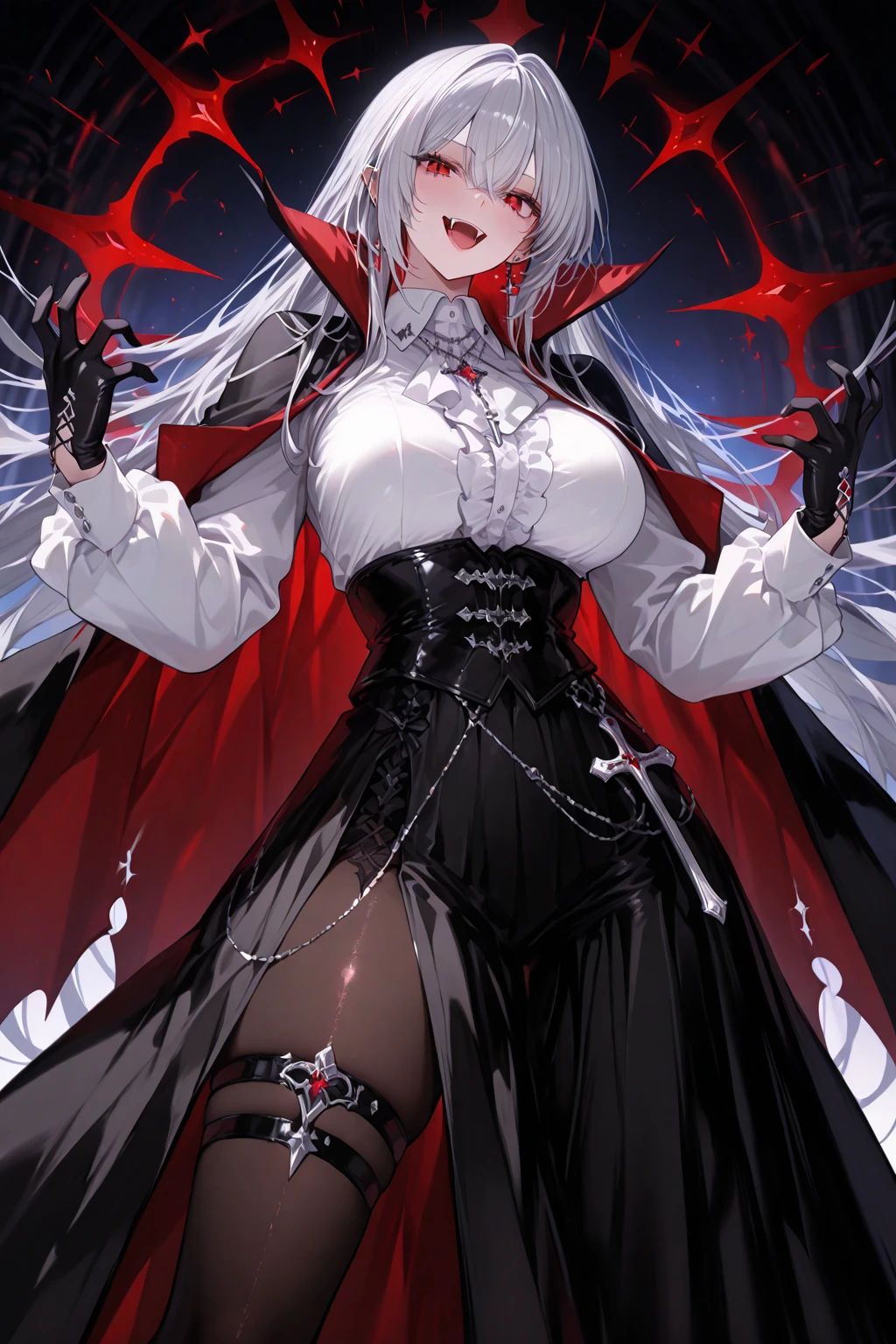 anime girl in black and red outfit with chains around her, trending on artstation pixiv, from arknights, from girls frontline, gothic maiden anime girl, at pixiv, pixiv, extremely detailed artgerm, zerochan art, pixiv 3dcg, pixiv contest winner, white haired deity, digital art on pixiv, beautiful german girl, black pantyhose, Ultraphotorealistic UHD