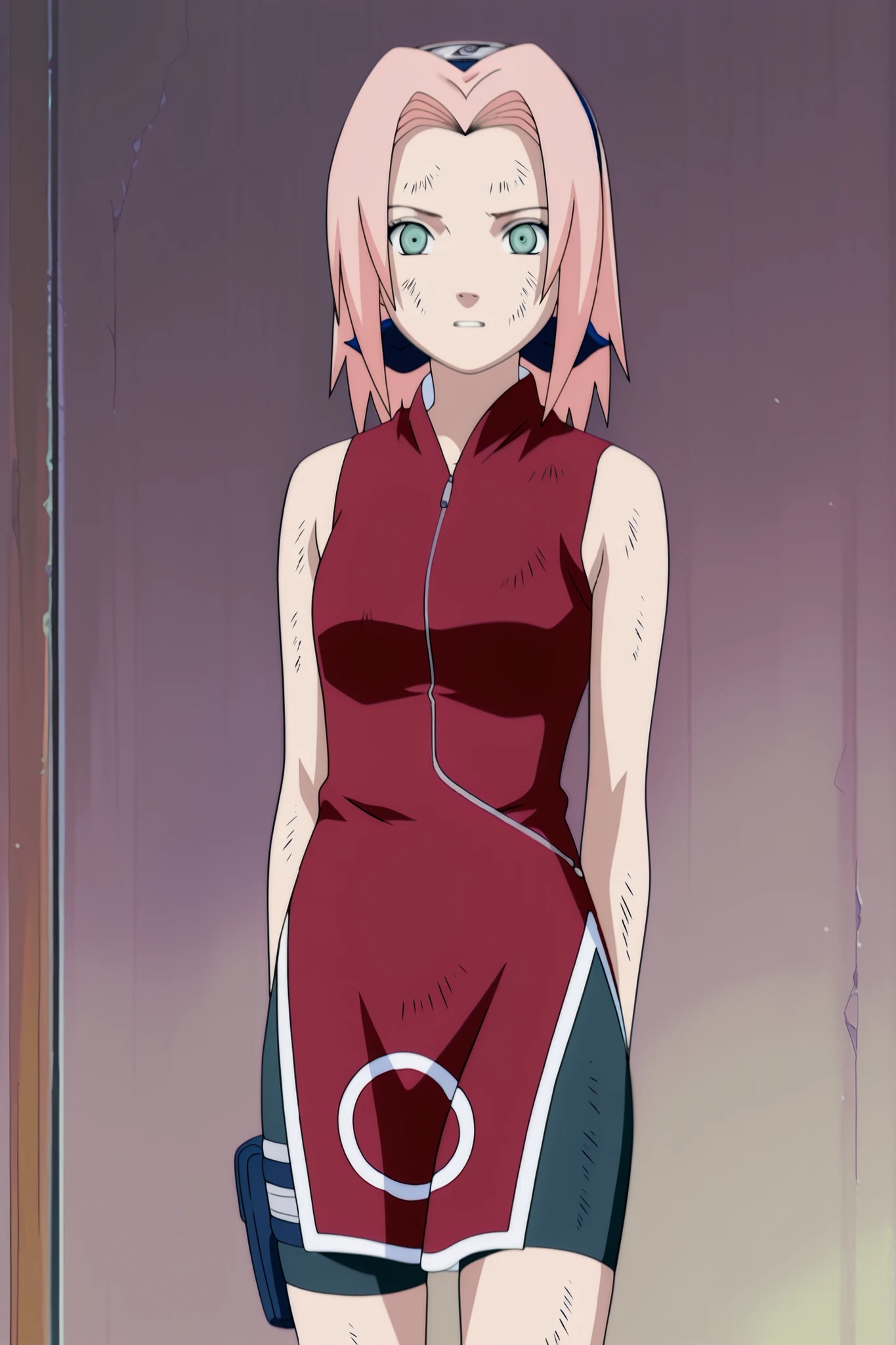 Haruno Sakura,1girl ,official,,bike shorts ,Fearful Expression, soft thighs