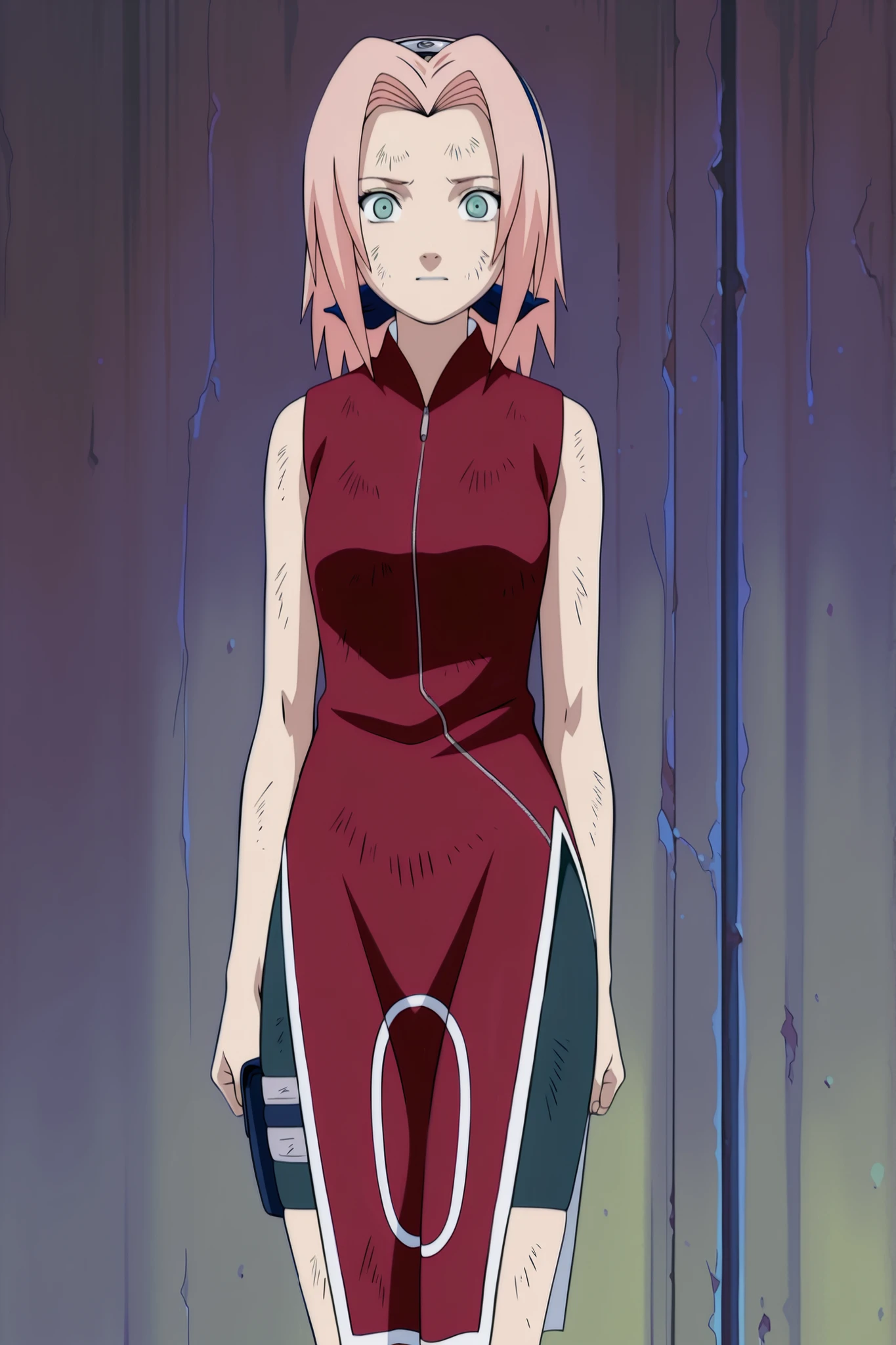 Haruno Sakura,1girl ,official,,bike shorts ,Fearful Expression, soft thighs