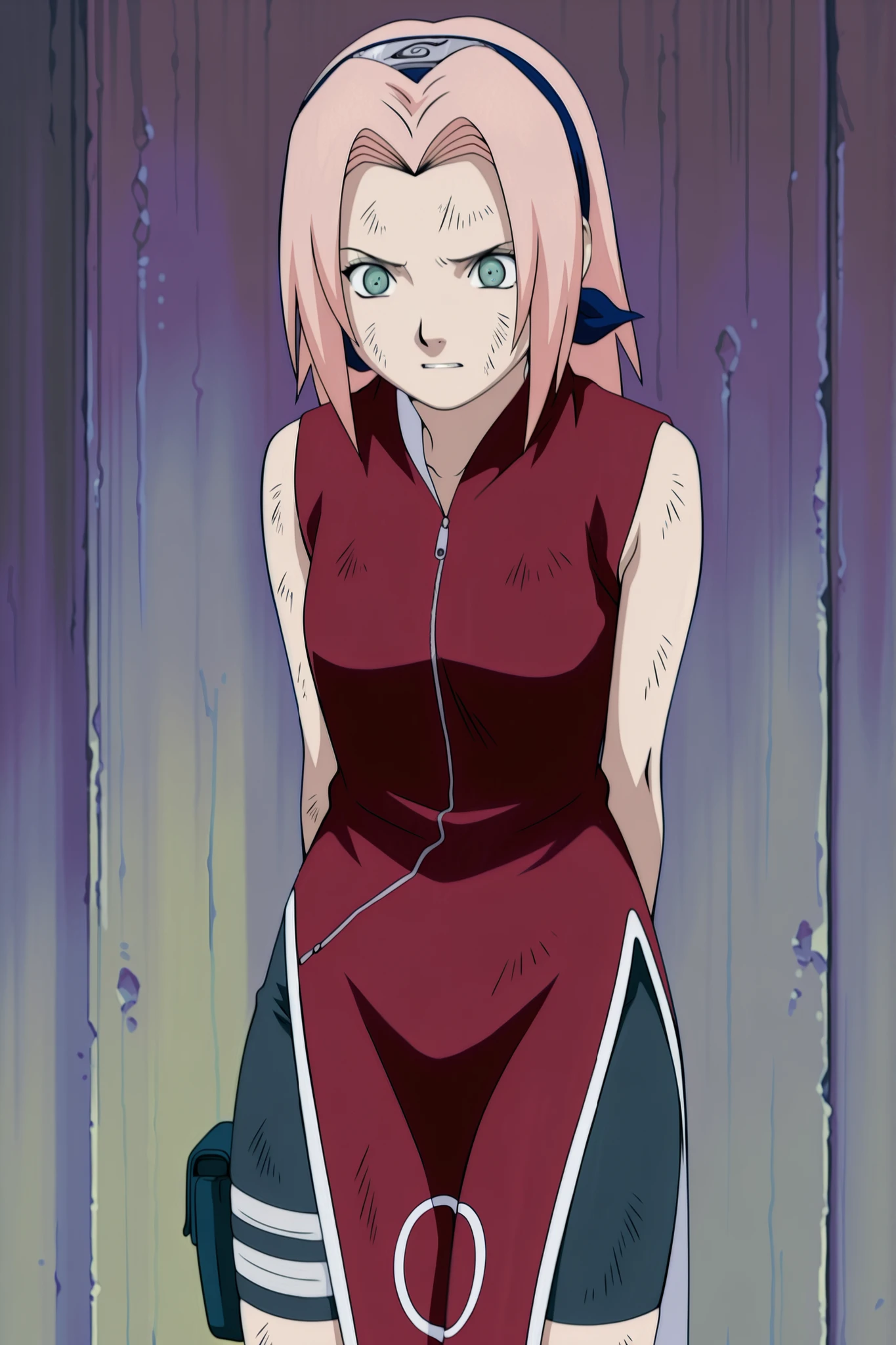 Haruno Sakura,1girl ,official,,bike shorts ,Fearful Expression, soft thighs 