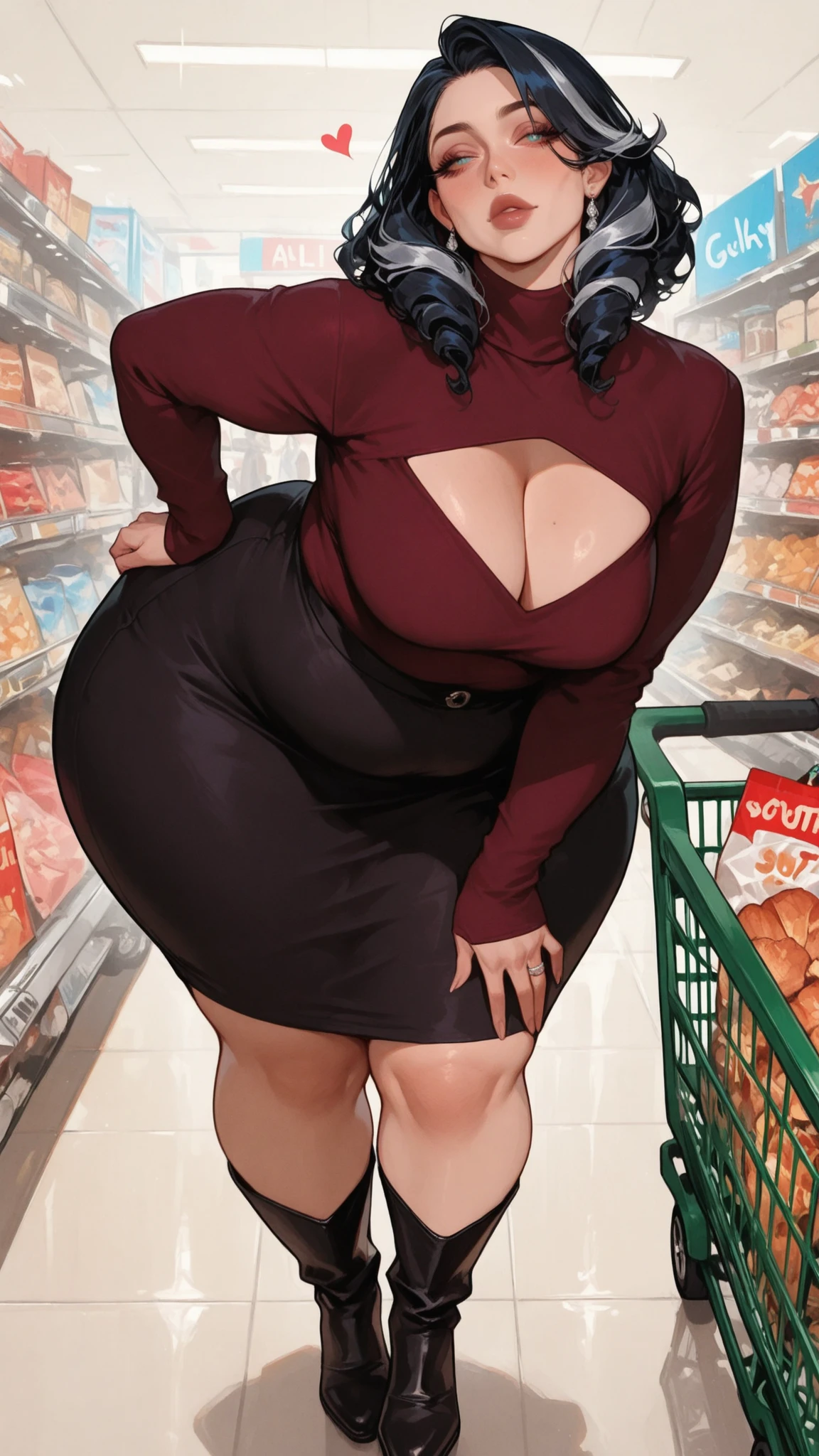 Female, Age 38, Obesity Physique, burger cafe, eating burger, (messy eater:1.2), Curvy Hips, Round belly, Large Breasts, Large Round Rear, Plump Lips, Thick Thighs, Sweaty due to heat, Wavy brown hair, Blue eyes, Beauty spot under right eye, Pink top, black pants, Personality Lazy, Tired, , Caring, Teasing, Flirty 
