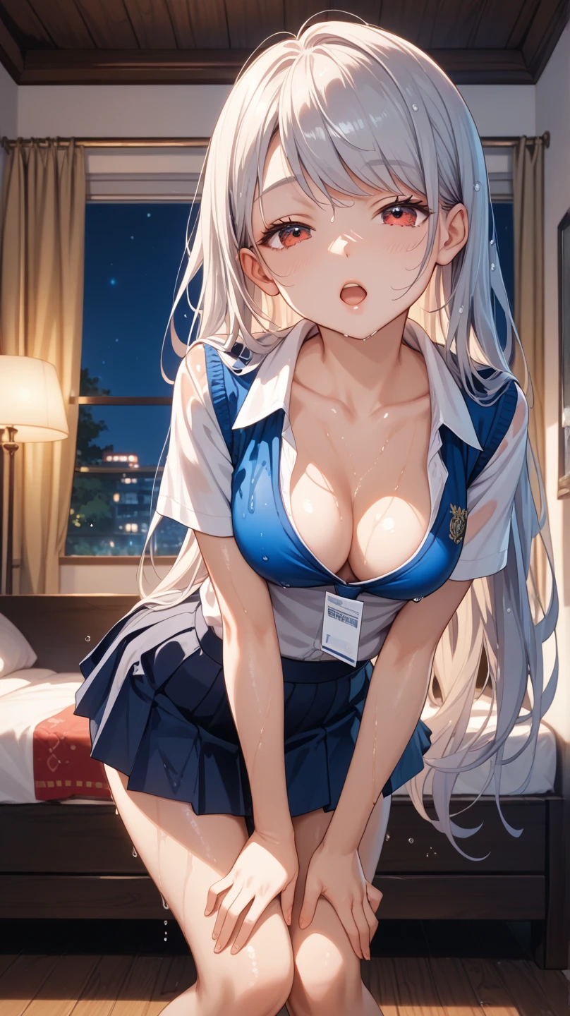 Moebius, Jean Giraud, kate Greenaway, animesque　wondrous　strange　Whimsical　Sci-Fi Fantasy　Piano playing in the air　Super Miniskirt High School Girl　a beauty girl　Navel Look　no-bra　spread legs　Skirt flipped up　You can see your  and very tiny white string panties in full view　embarrassed from　Floating in the night sky　birdseye view　Tokyo Night Train　solo girl, very very huge  very large , hyperdetailed high resolution masterpiece  Half close up looking up to girl from below