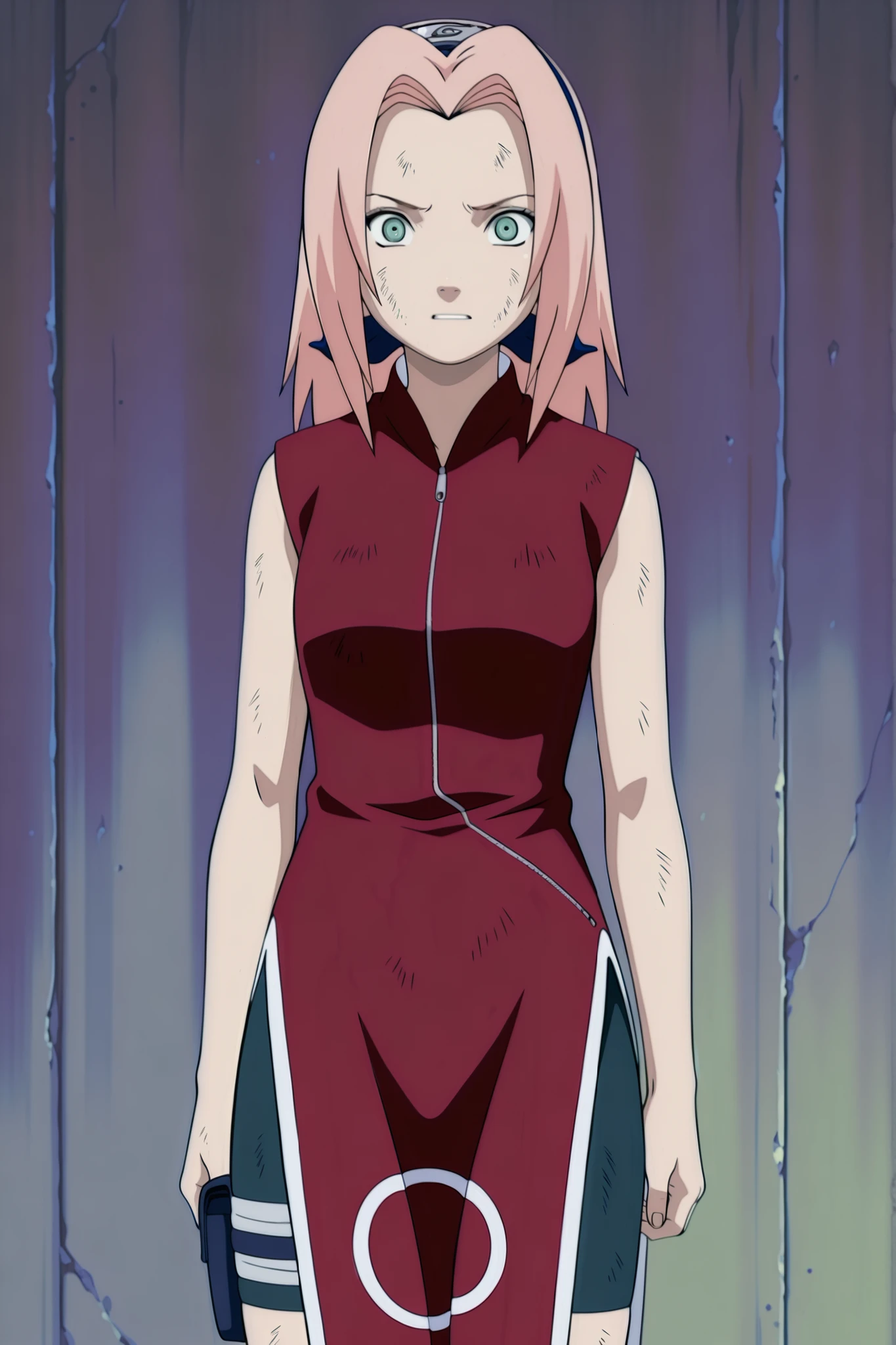 Haruno Sakura,1girl ,official,,bike shorts ,Fearful Expression, soft thighs