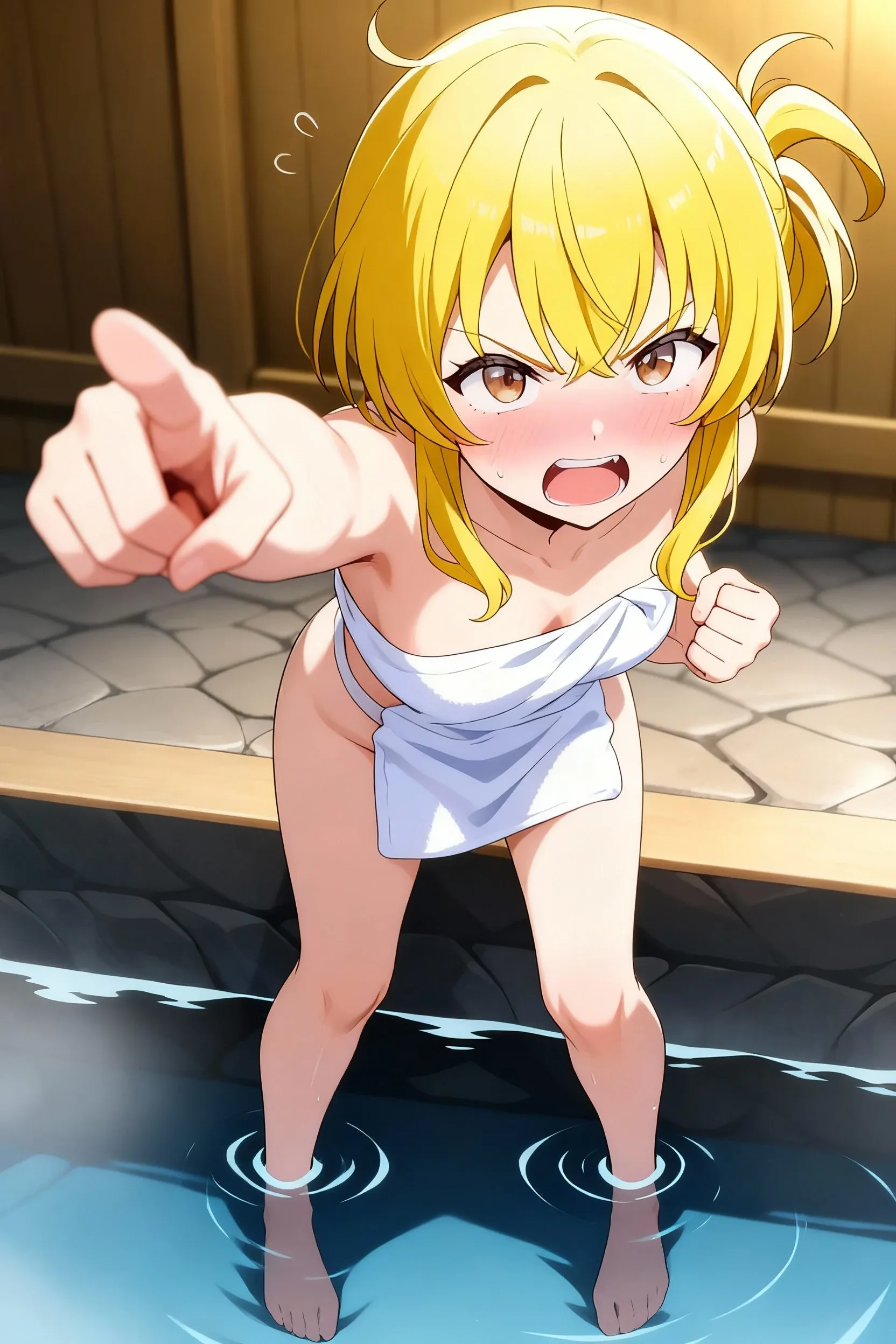 1girl, , houjousatoko, short hair, blonde hair, purple eyes ,hairband, empty eyes , , , Running, Heavy snowfall area,　frozen, ,  (Sweating profusely, , Wet Woman, ) ,crying ,川, Alone, crying, , solo, 1girl, Sewage, abandoned hospital, Peeing, lactation, projectile lactation