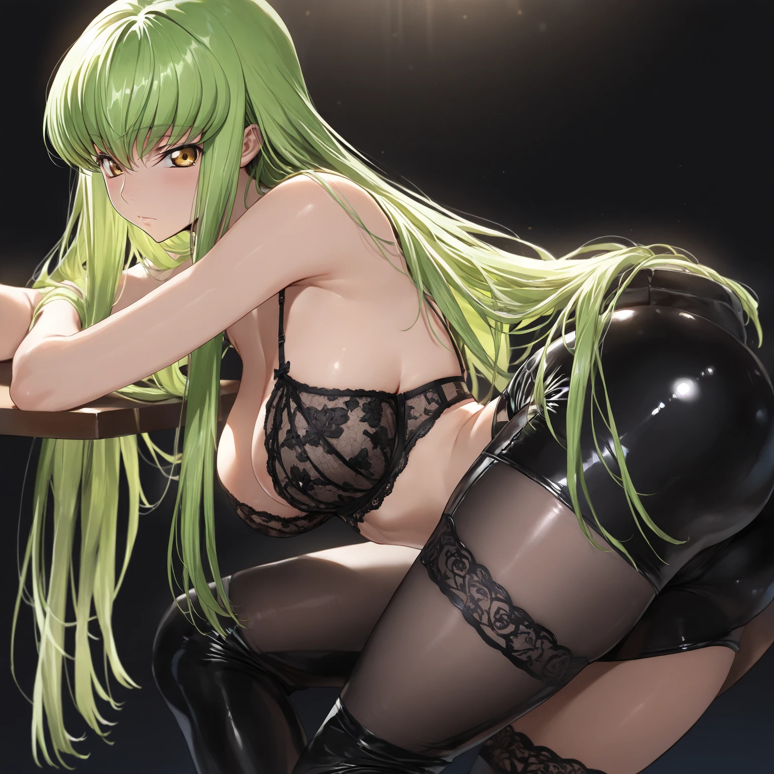 (((Yankee sitting:1.4)))、(((Poop sitting:1.4 )))、(((open legs:1.4)))、(((Wide-open legsでしゃがむ:1.4)))、(((Spread your legs in an M shape:1.4 )))、BDSM、Queen、mistress、(((One girl)))、(((solo:1.8)))、(((Black latex elbow gloves:1.4 )))、(((Black latex corset dress:1.4)))、(((The corset dress is decorated with beautiful lace.)))、(((Corset dress with shoulder straps)))、(((Black latex tight mini skirt:1.4)))、(((Black Thigh Boots)))、(((Black rubber tights:1.2 )))、(((Stiletto Heel Boots:1.4)))、(((黒いラテックスのpanties)))、(((Black latex bra)))、(((Red leather collar)))、(((sexyなポーズ:1.4 )))、Wide-open legs:1.2、(((Erotic)))、(((Cowboy Shot)))、Close-up、Fine-grained beautiful skin、Perfectly balanced body based on anatomy、Two perfect anatomical arms、Two perfect anatomical legs、(Perfect 4 fingers and 1 thumb)、masterpiece, Highest quality, 1 girl, Ram、(((Yellow corner:1.8)))、 mature、Sailor suit、Navy Skirt、Black Pantyhose、please sit down、Observe the audience、 Show the soles of your feet、 From below, panties, anime, blush, sexy、 High resolution,  Green Hair. Japan