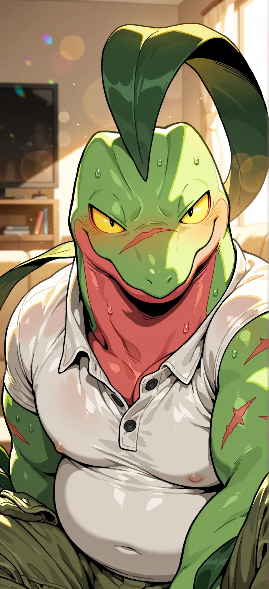 score_9, score_8_up, score_7_up, (cyberpunk, midnight, underground dark room background), (trash, 

((lizard:1.2), anthro, male, solo, makeup, ((crazy smile)), (Squatting, on their haunches), ((wearing hoody, cargo pants:1.5)), lizard skin, lizard scales, short haircut, beautiful), (have a cyberpunk-style augmentations:1.75)