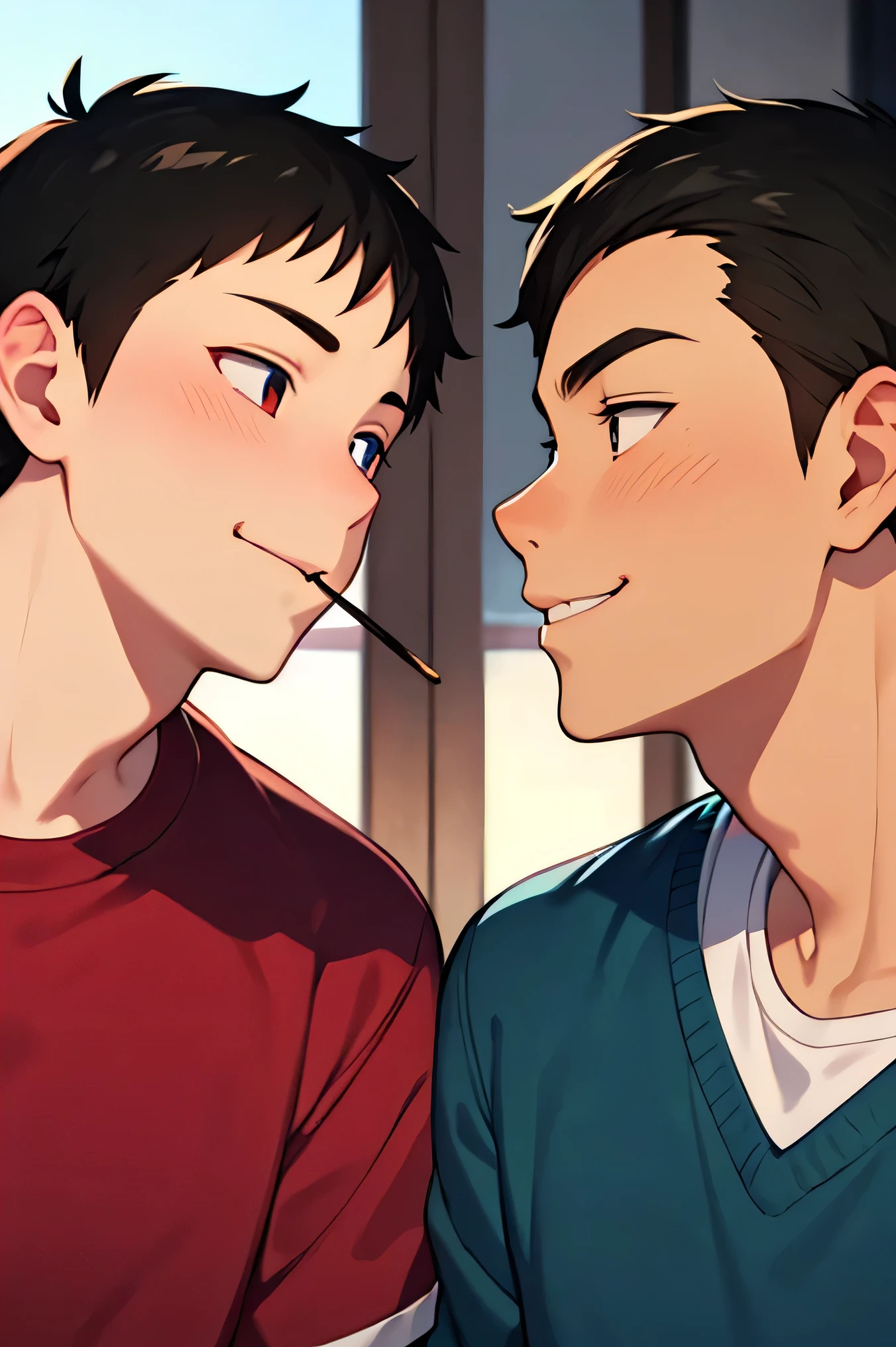 high school boys male teacher uniform Two men face each other Two men stare at each other Smile Yan classrooms Make your face bigger Make your face bigger Make your face bigger A man eats one Pocky from both ends together embarrassed face