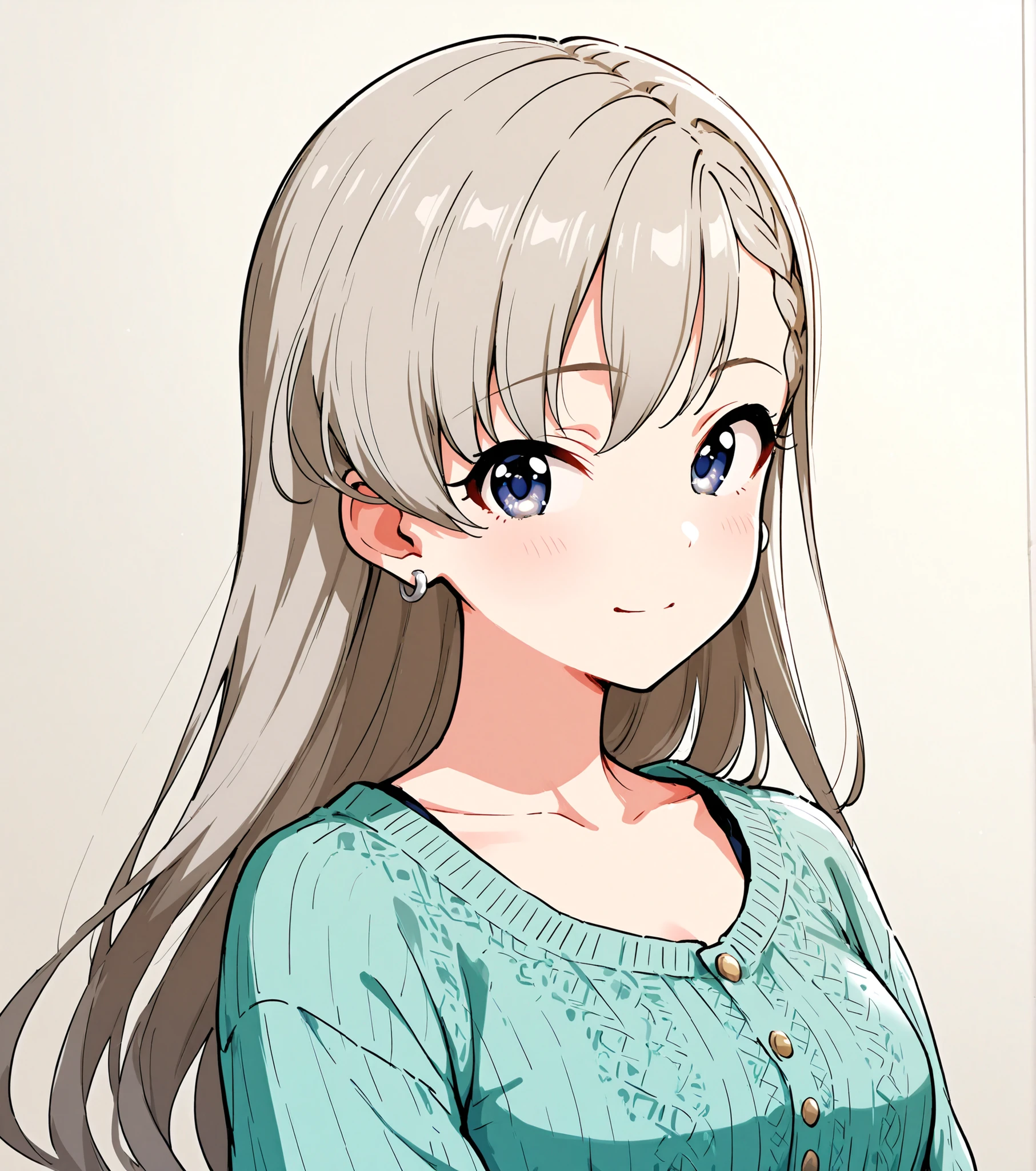 Hisakawa_Hayate_Cinderella, long hair, grey hair, braided bangs, blue eyes, breasts,คุณภาพสูง, รายละเอียดชัดเจน, ภาพวาดสมบูรณ์แบบ, การ์ตูน 2D แนวอนิเมะ, สีสันชัดเจน, หญิงสาว, องค์ประกอบภาพเน้นมุมมองระยะใกล้, เส้นลายเส้นคมชัด, 