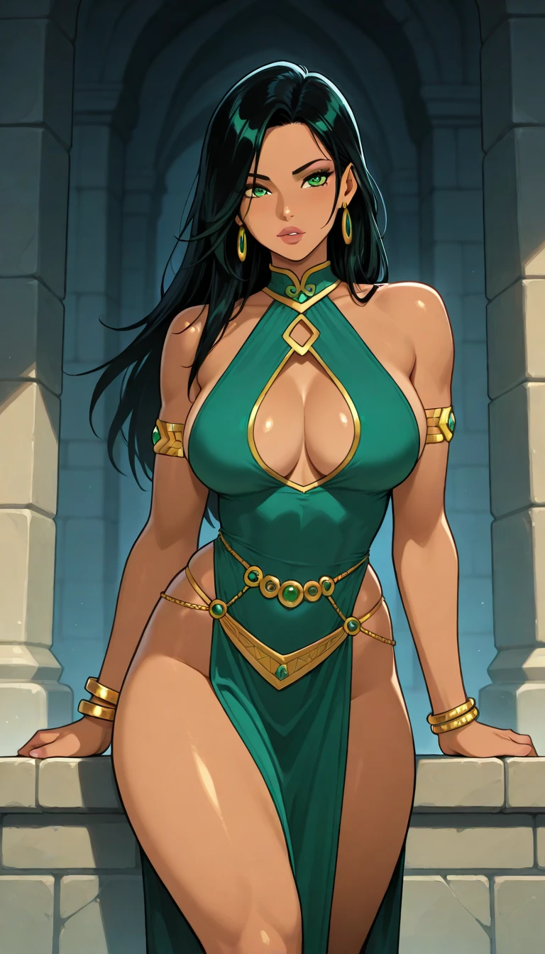 (masterpiece, top quality, best quality, official art, beautiful and aesthetic:1.2), (1girl:1.3), (((((statue of a goddess with a cobra head, black skin, obsidian skin))))), extremely detailed, portrait, looking at viewer, solo, (full body:0.6), detailed background, close up, mischievous eyes, (hot summer Egypt theme:1.1), Egyptian goddess, gold Egyptian mask, gold facemask, (very long neck), pharaoh crown, ????? mask, Persian nose, bold nose, long nose, arched nose, downturned nose, large nose, black stone skin, onyx, charlatan, smirk, mysterious, walking in desert, revealing white and gold Egyptian silks, ((cobra head)), white short skirts, ((draped halter top), criss cross halter top, criss-cross halter top, criss cross straps, criss-cross straps), jewelry, white fabric, gold jewelry, precious stones, dual sickle swords, ((((????????????????, cleavage, ?????????????)))), slim waist, slim ????, long legs, ancient (Egyptian temple exterior:1.1) background, dark mysterious lighting, shadows, magical atmosphere, dutch angle,